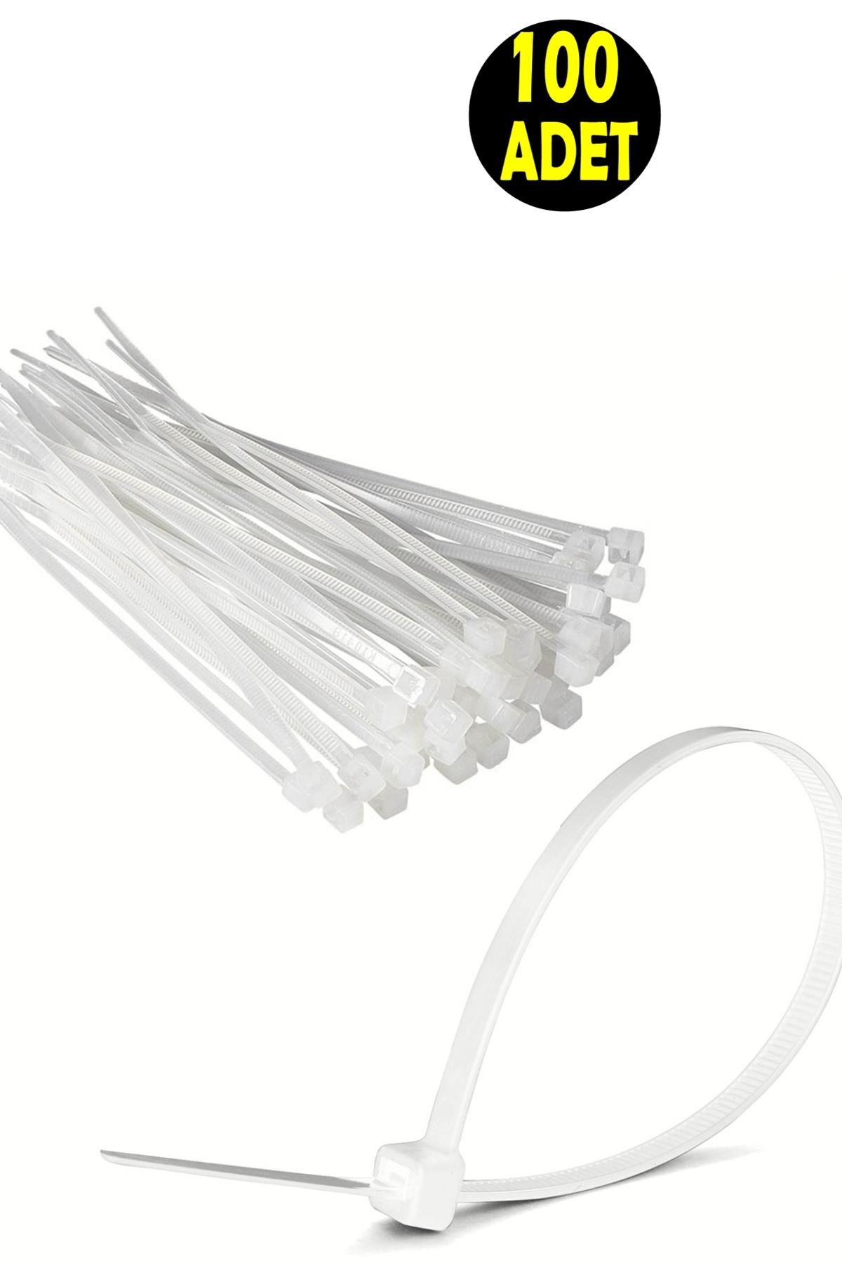 usin 100 Adet Beyaz Elektrik Kablosu Kablo Bağı Klips Plastik Kelepçe Cırt Cırt Kelepçe  10 Cm-2,5 Mm