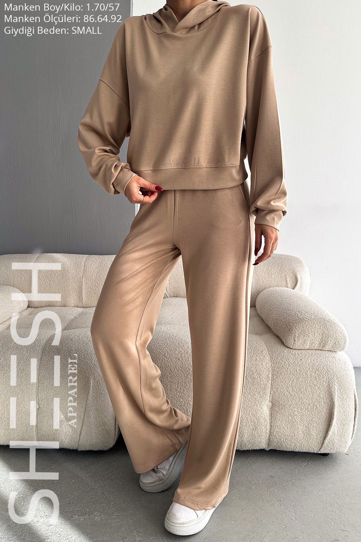SHEESH APPAREL-Camel Color Soft Textured Modal Set - Palazzo Tracksuit and Pants Set 5