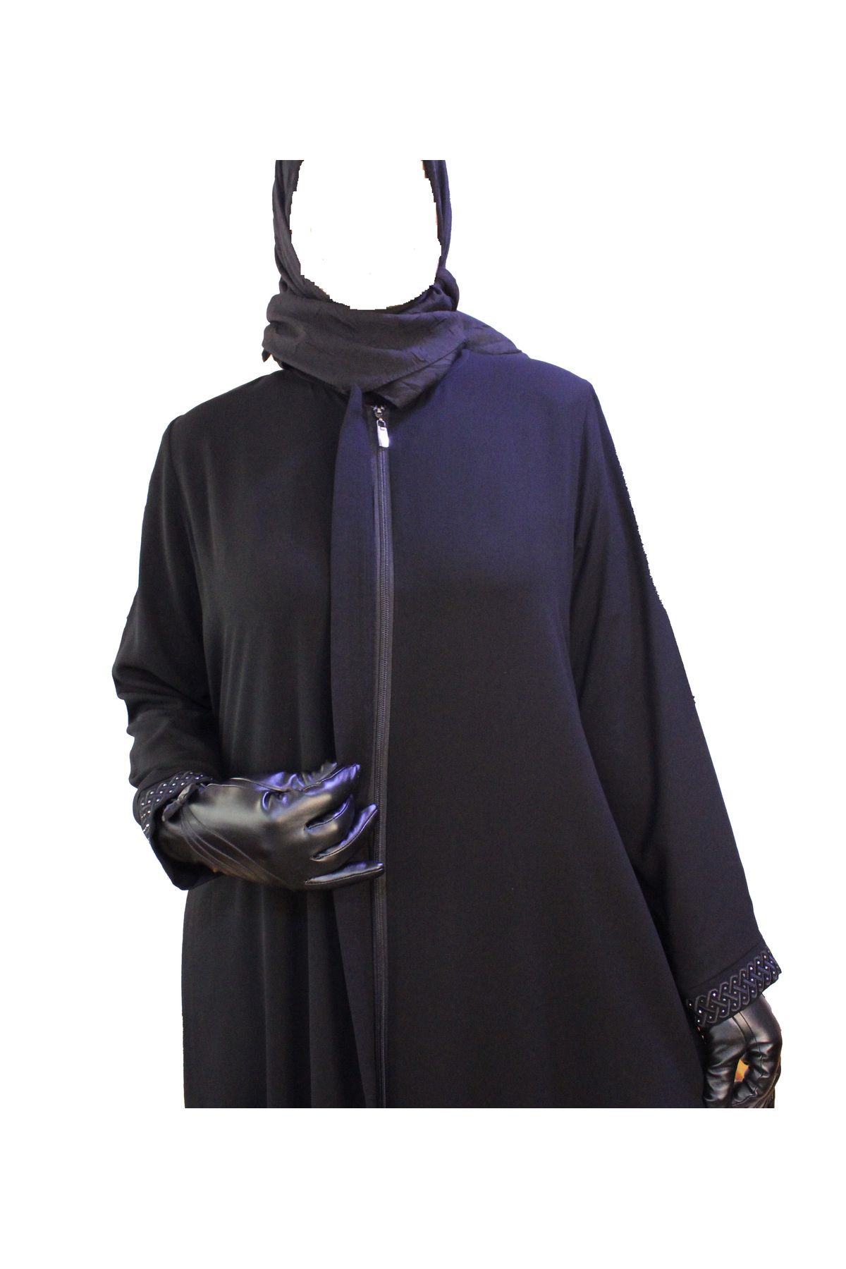 HESNA-Ferace negru elegant - brodat cu piatră pe mâneci și pe lungime, calitate elegantă 5