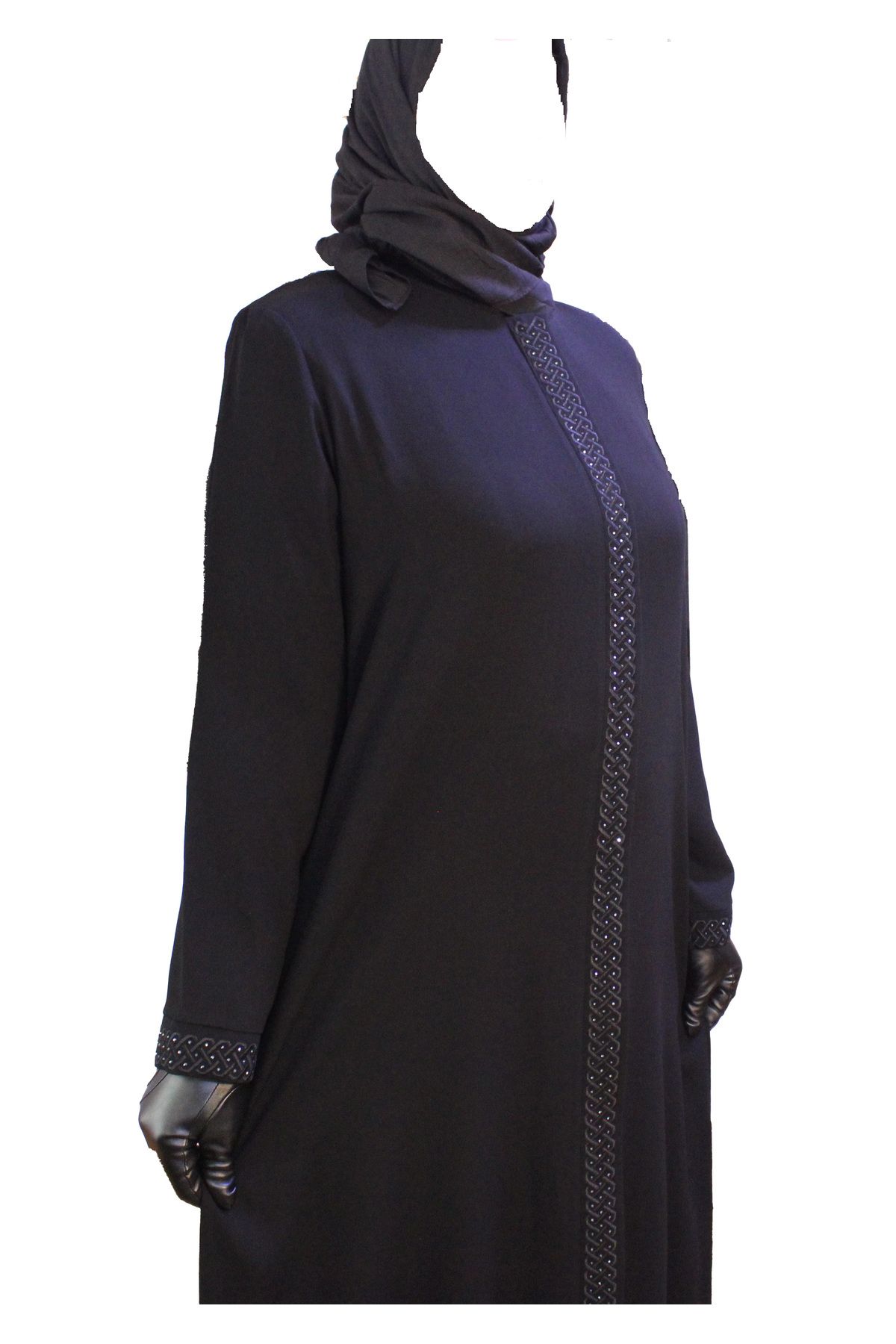 HESNA-Ferace negru elegant - brodat cu piatră pe mâneci și pe lungime, calitate elegantă 7