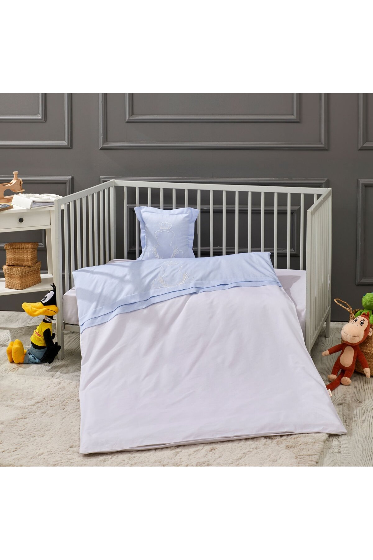 King Bear Bebek Nevresim Takımı — Mavi