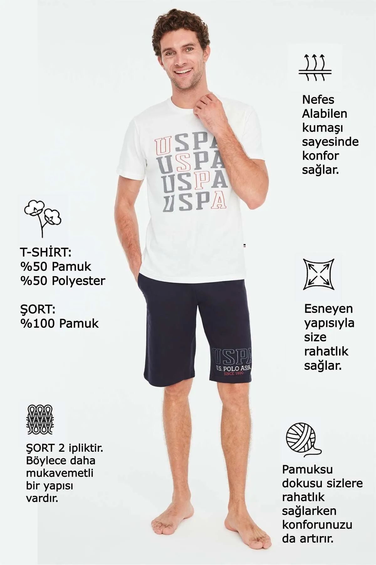 ست پیژامه مردانه پایه. شلوارک پولو اسن Ecru U.S. Polo Assn.