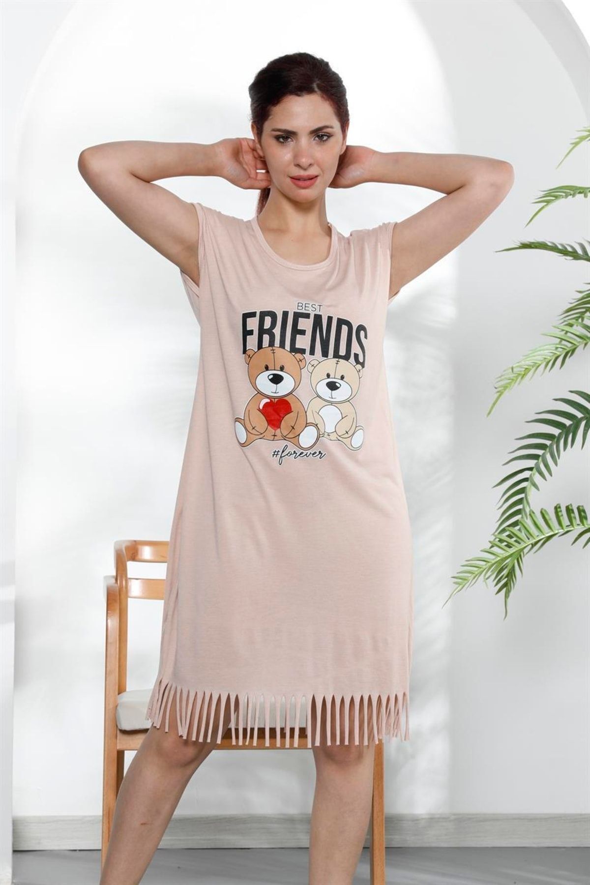 PIJAMASSTORE Frıends Ayıcık Baskılı Gecelik Elbise