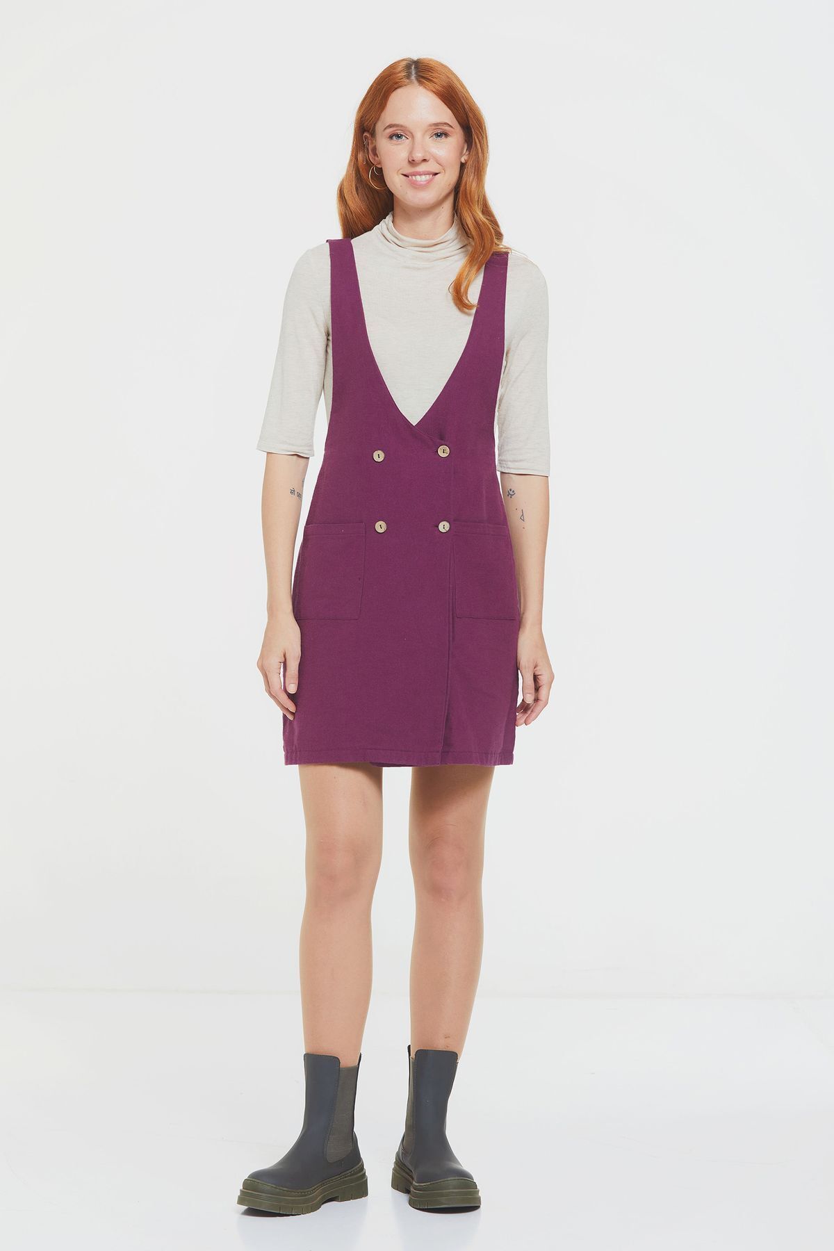 Clandestino-Purple Bohemian Dress - Cotton, Buttoned Front Gilet 2