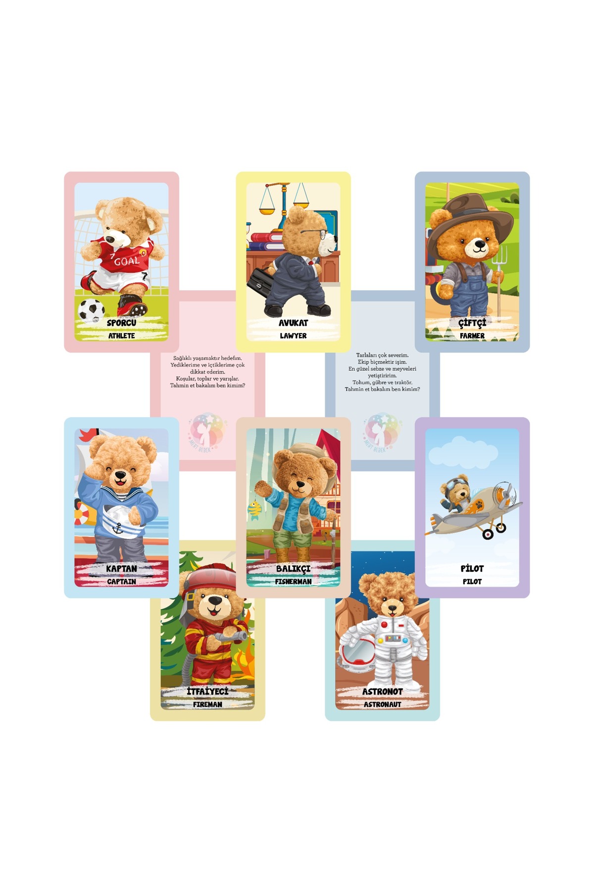 MERT BEBEK MESLEK KARTLARI TÜRKÇE - İNGİLİZCE , MESLEKLERİ TAHMİN ETME OYUN KARTLARI fotoğrafı 2 (önizleme)
