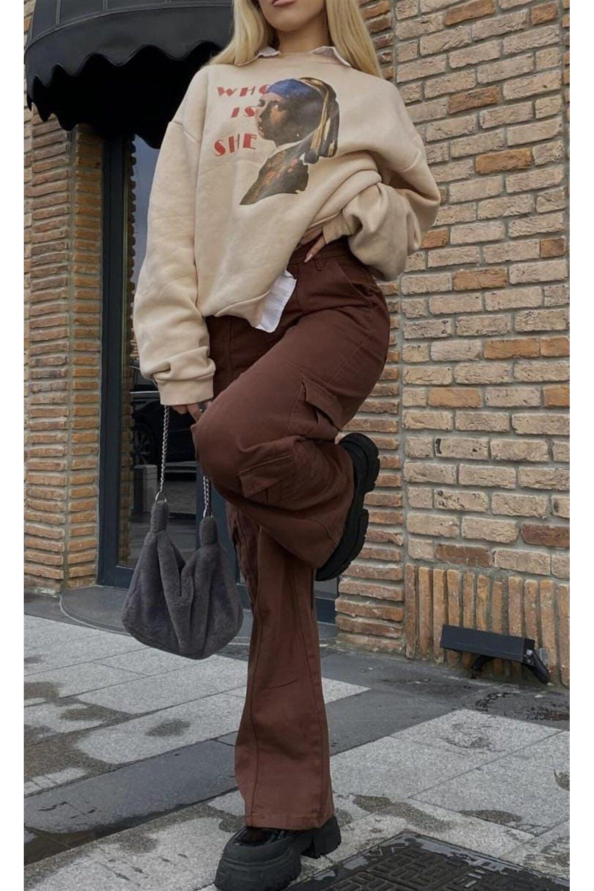 Touz Moda-Y2K Brown Colored Cargo Pants 3