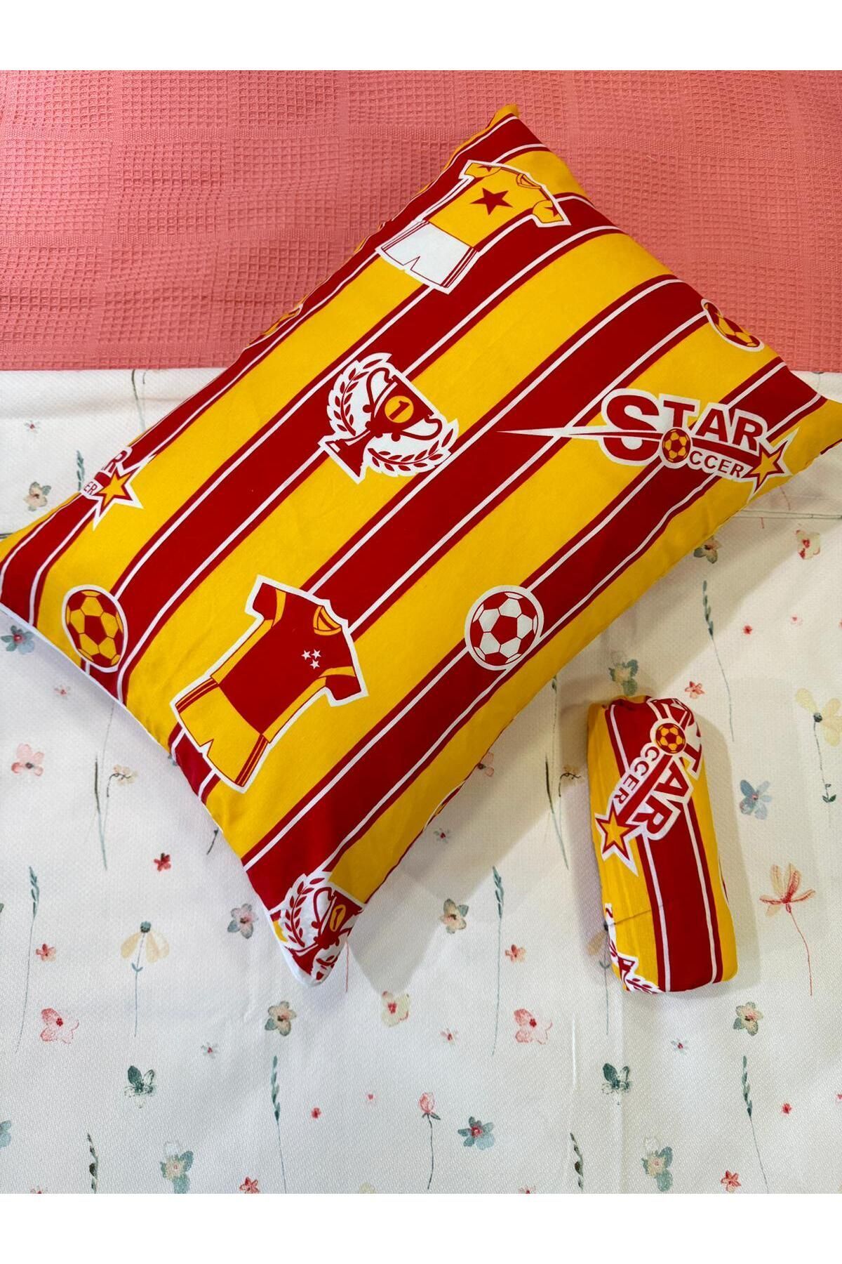 ŞENER HOME-Yellow-Red Fan Patterned Children's Sheet Pillowcase - Elastic, Single, 100x200 Cm 2