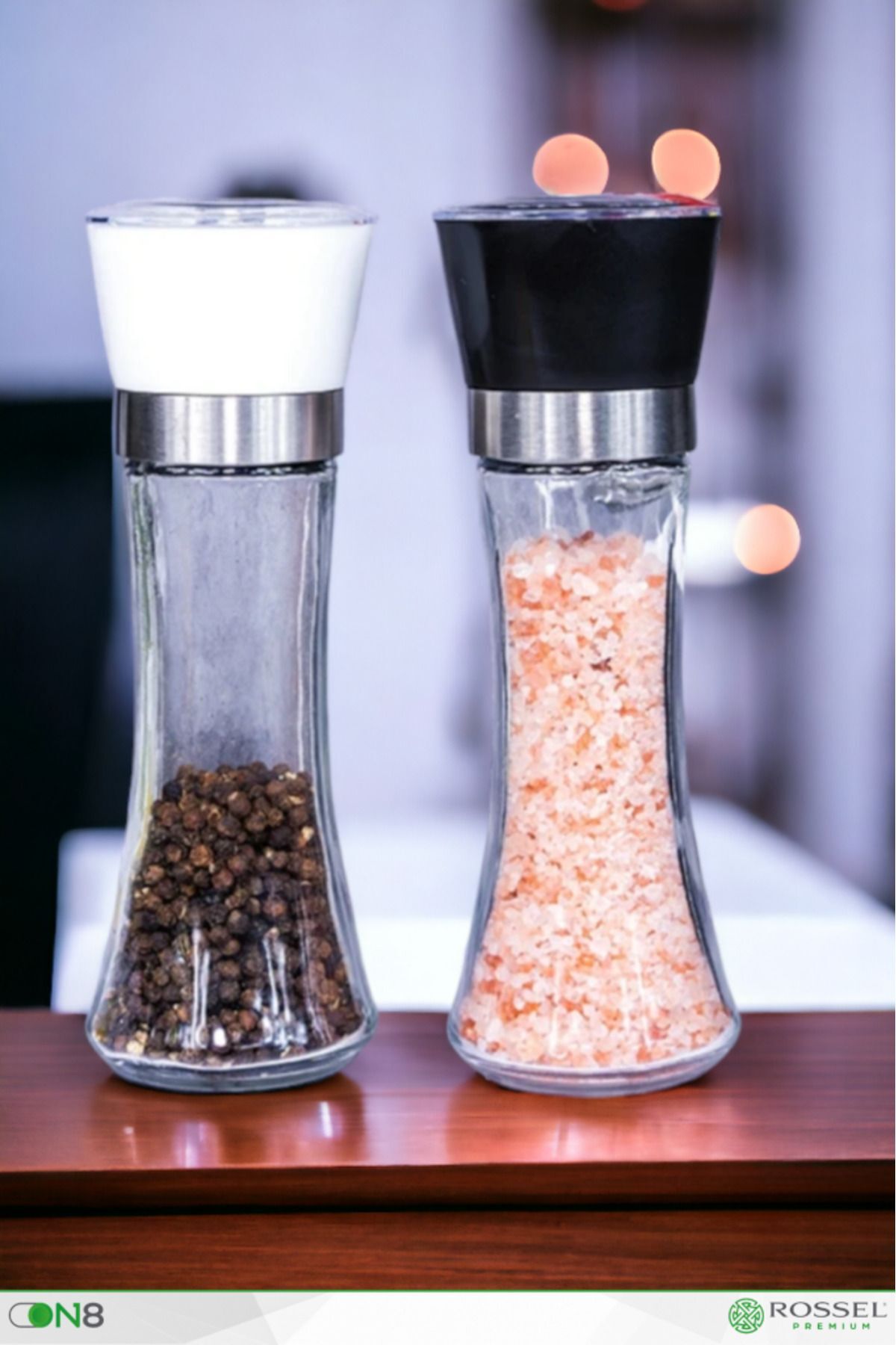 Rossel Premium Seramik Bıçaklı Baharat Öğütücü Siyah ve Beyaz İkili Set