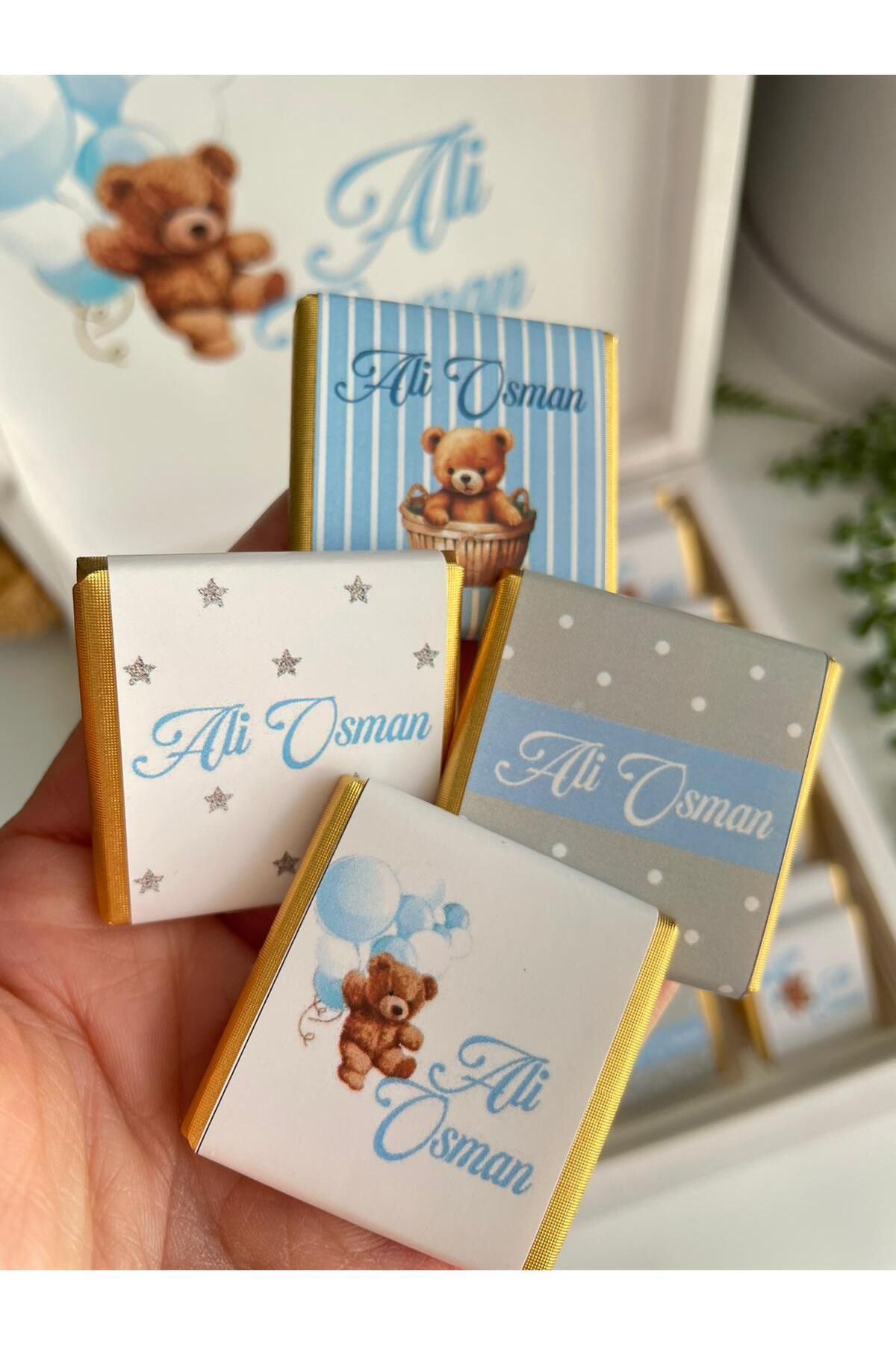 Minemiss Tasarım Lüks Kutulu Isme Özel Tasarımlı Kız-erkek Bebek Çikolatası 50 Adet Dogum-yaş Günü-hediyelik Çikolata fotoğrafı 2 (önizleme)