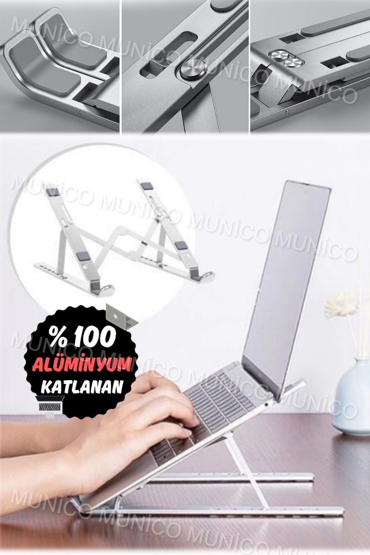 Laptop Bilgisayar Standı Kırılmaz Düşmez Ömürlük Ayarlanabilir Pro Mac Air Pro Alüminyum Stand 3