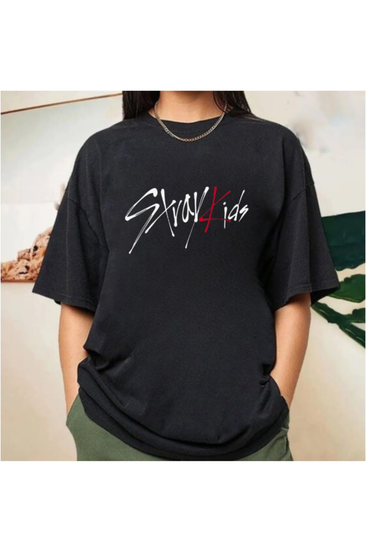 Genel Markalar  StrayKids Detail Baskılı Siyah T-shirt HOAN - Görsel 2