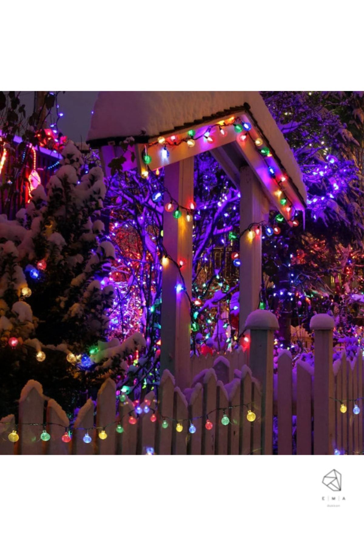 Ema Dükkan Güneş Enerjili 7 Metre 50 Led Rgb Kristal Top Çok Renkli Bahçe Teras Balkon Aydınlatması Led