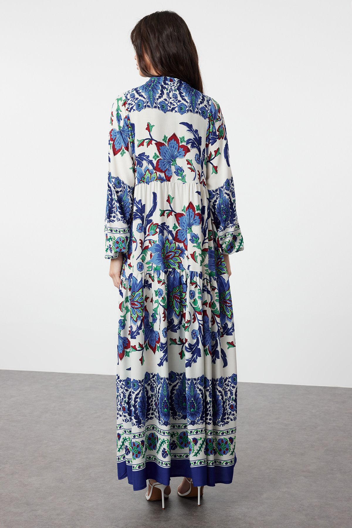 Trendyol Modest-Blue Floral Viscose Woven Dress Tctss24Eb00221 5