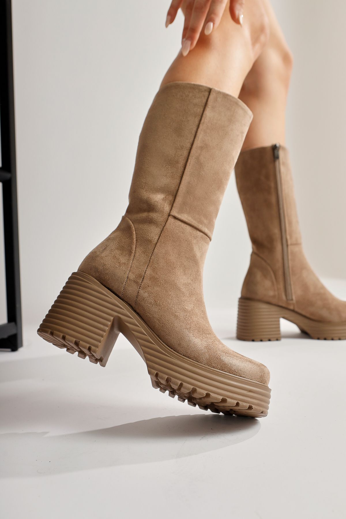 Suede platform boots knee high hot sale