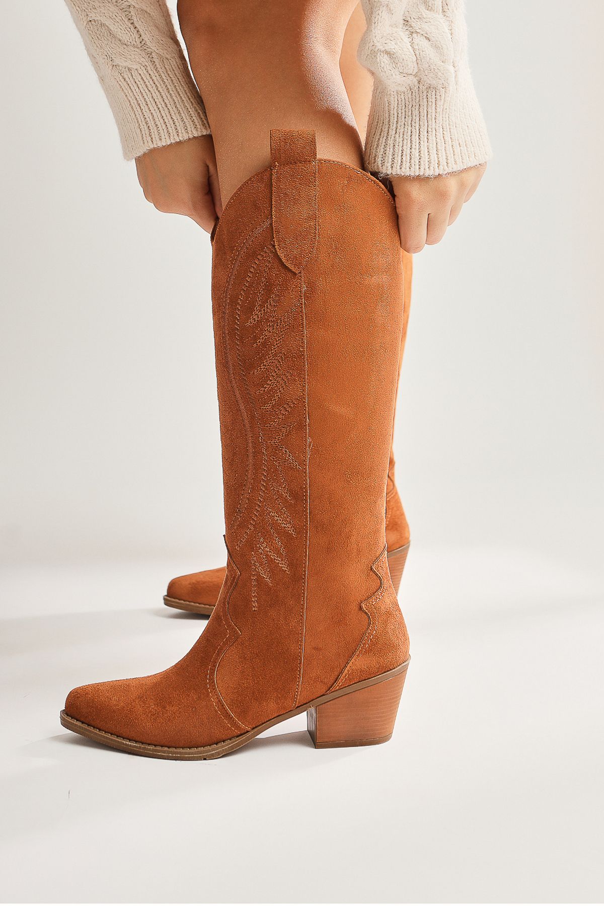 Limoya Cizme De Cowboy Brodate Din Piele Intoarsa Hero Tan Femeie - 40