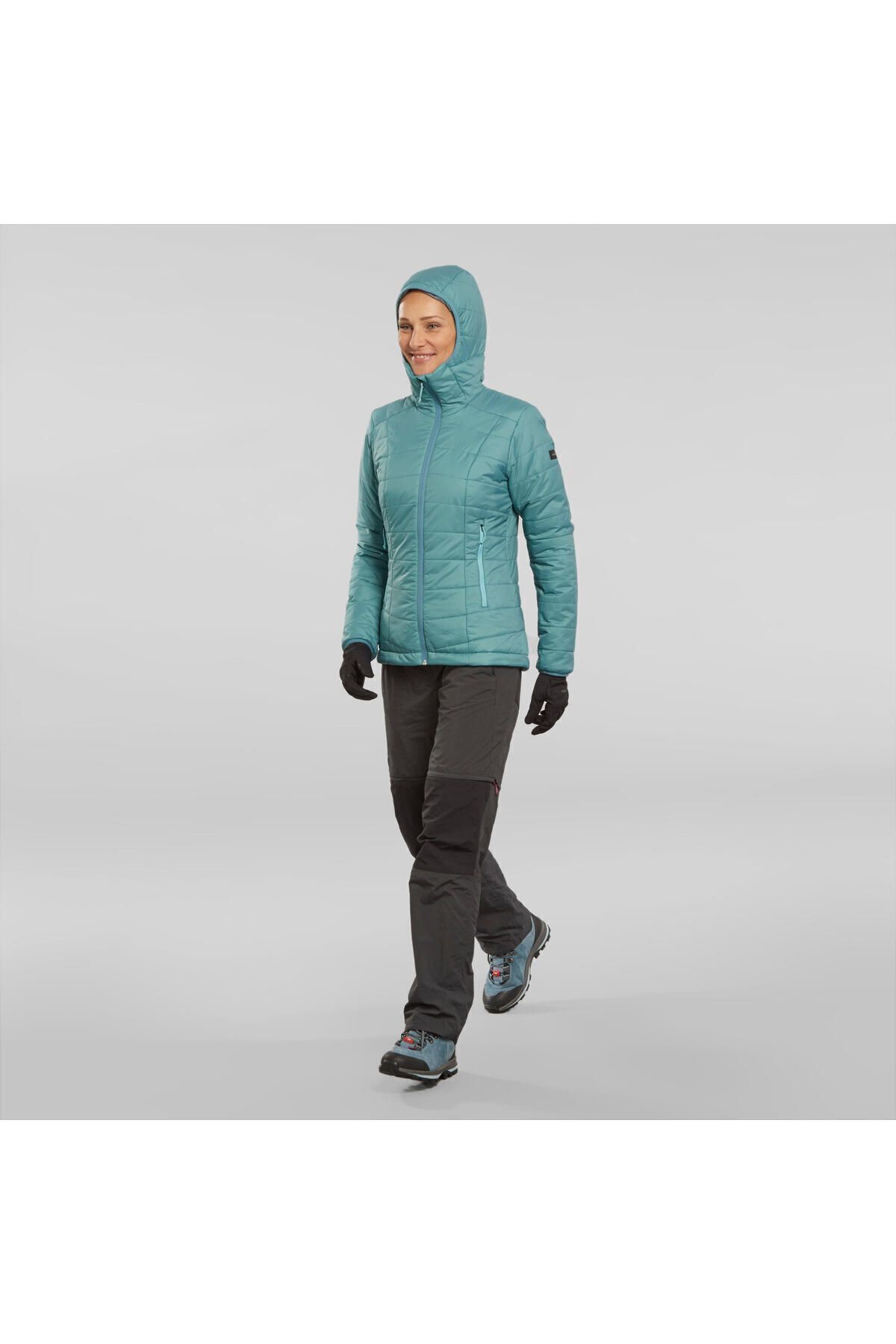 Decathlon  Kadın Outdoor Trekking Kapüşonlu Şişme Mont - Turkuaz - Mt100 -5°c - Görsel 3