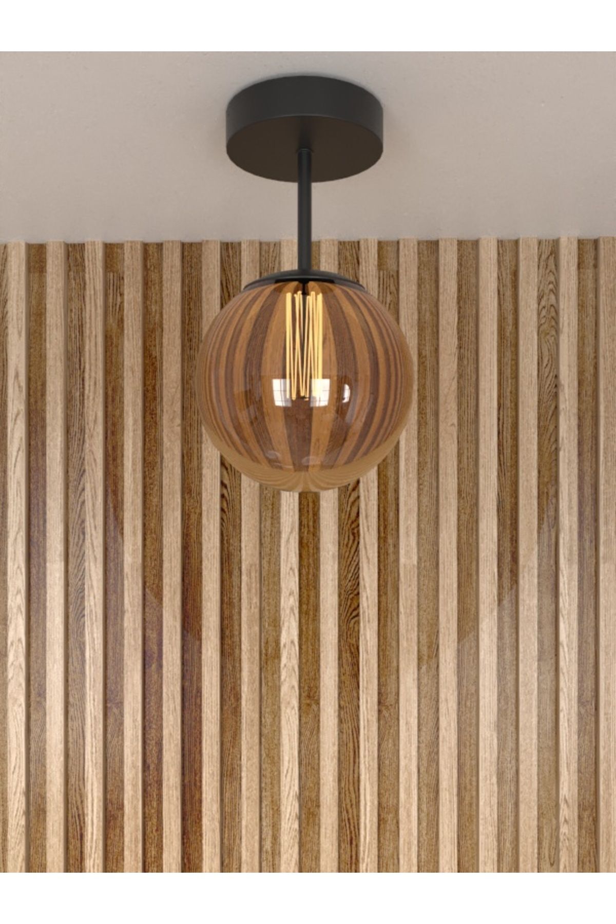 Lyria Single Modern Design Glass Chandelier- Black Case Honey-Colored Glass