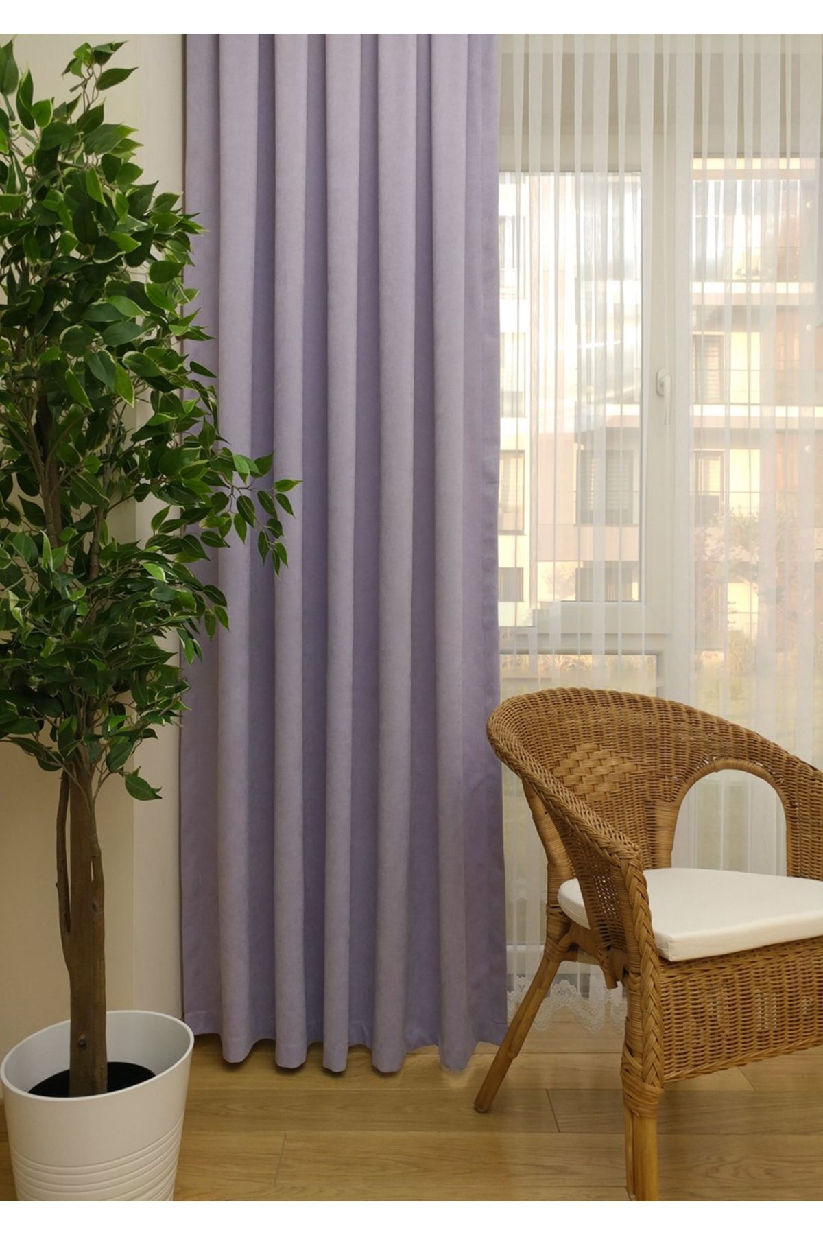 Evdepo Home-Lilac Solid Color Pleated Soft Background Curtain, 1/2,5 Regular (MEDIUM) Pleat, Single Wing 2