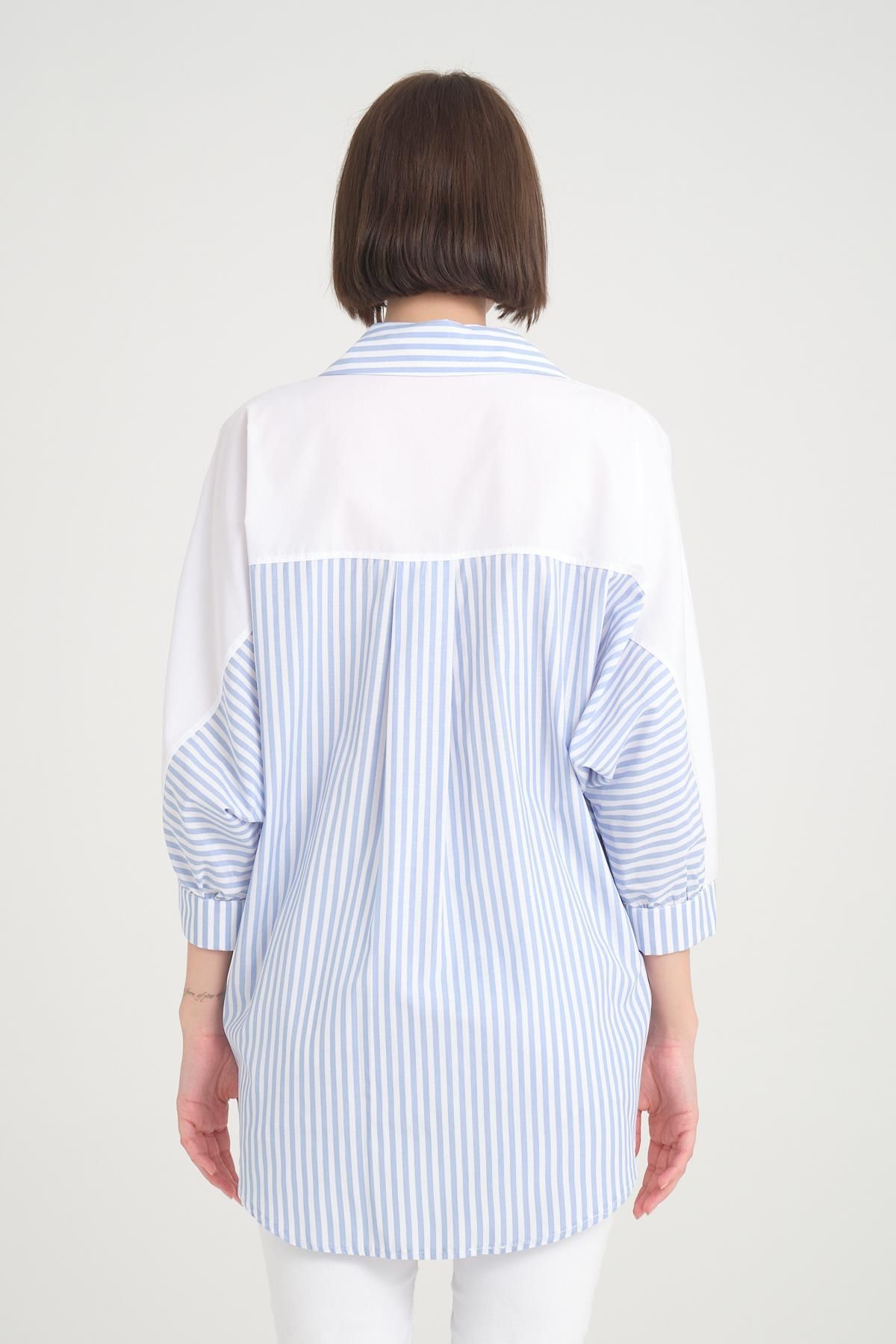 Işşıl-IŞIL B106 - Striped Cotton Maternity Sports Tunic, Bat Sleeve 5
