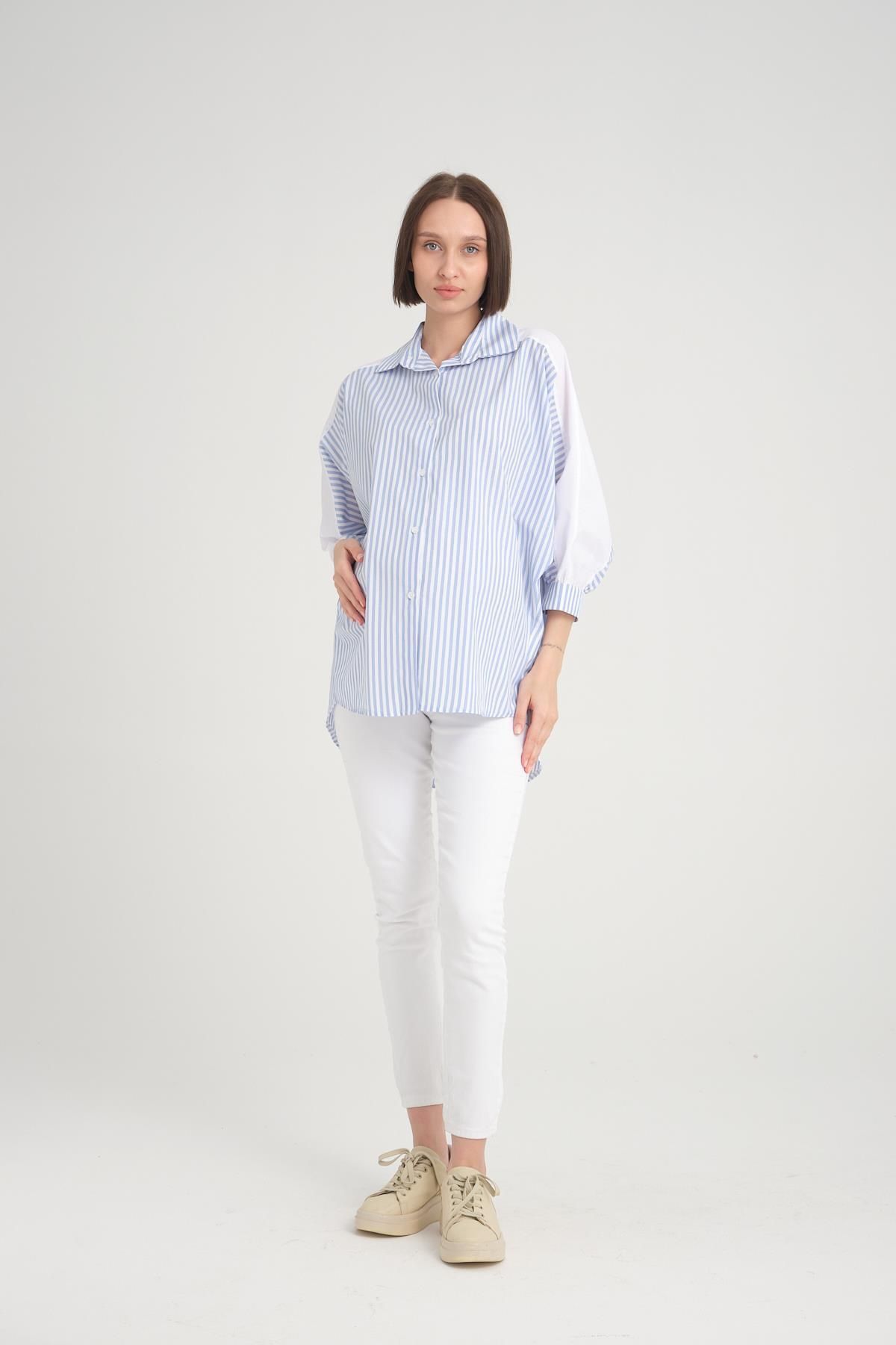 Işşıl-IŞIL B106 - Striped Cotton Maternity Sports Tunic, Bat Sleeve 1