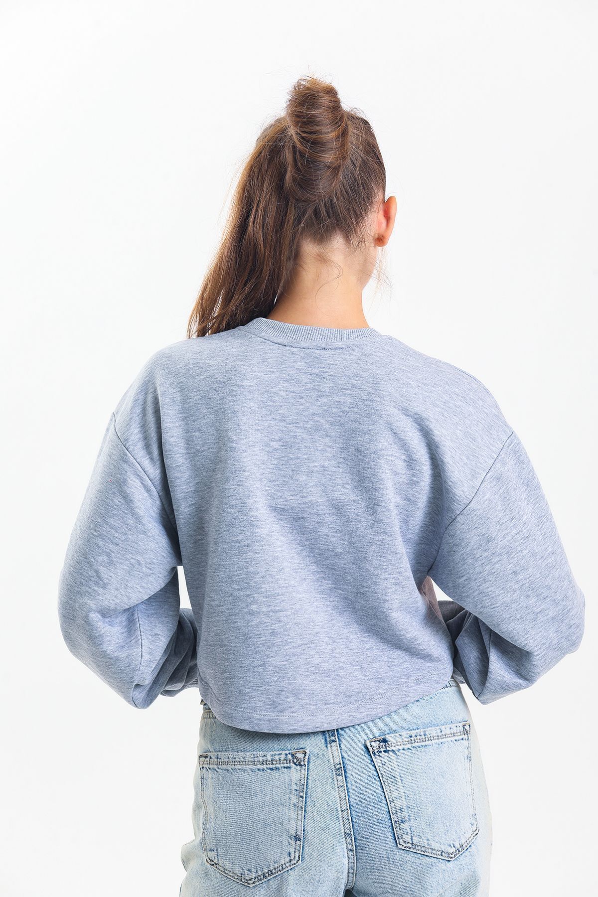 pulur.co-Gray Melange Oversize Crop Sweatshirt 4