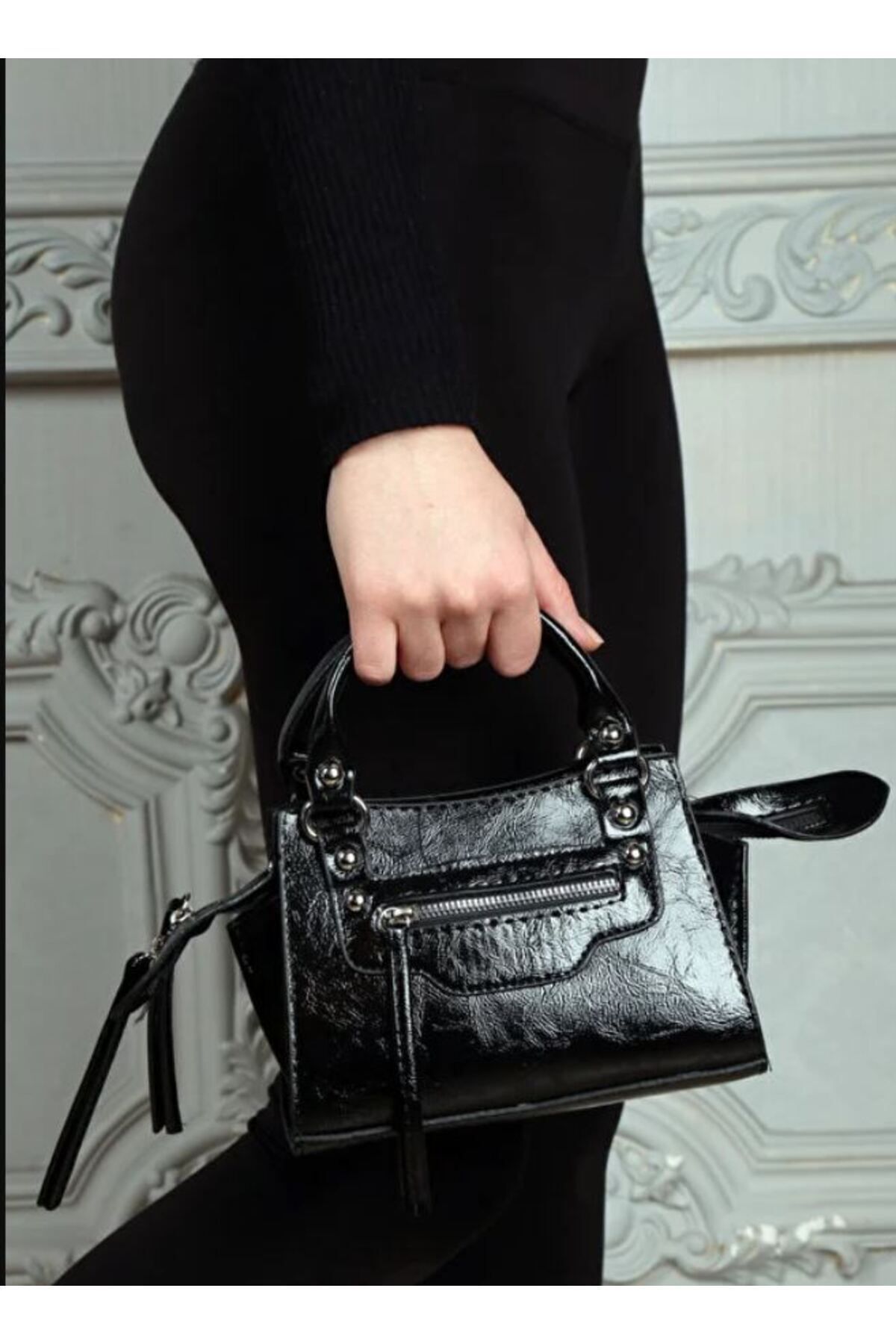 FARBAG-Women's Mini City Black Patent Leather Strap Crossbody Bag 3