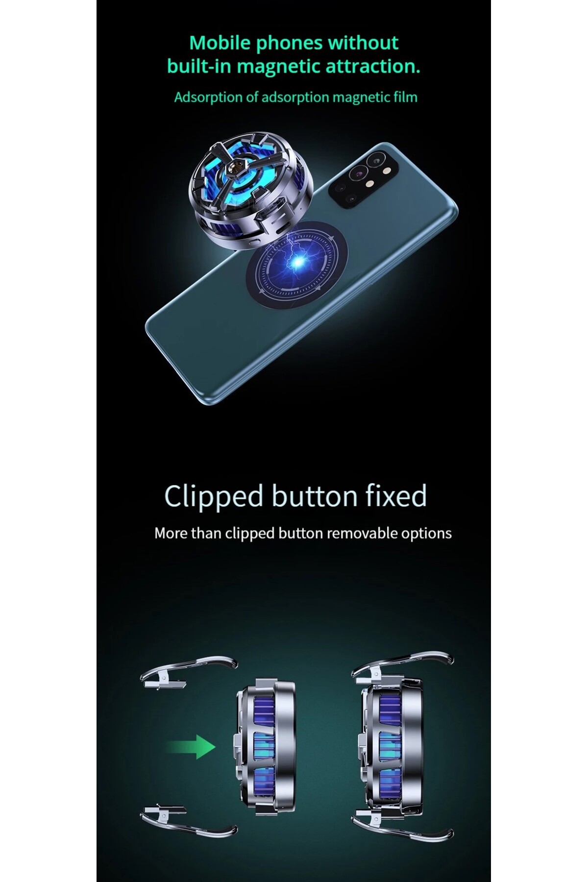 Manyetik Destekli Telefon Soğutucu Fan Ful Sessiz RGB Efektli Işık 2 Tıklı Düğme 4