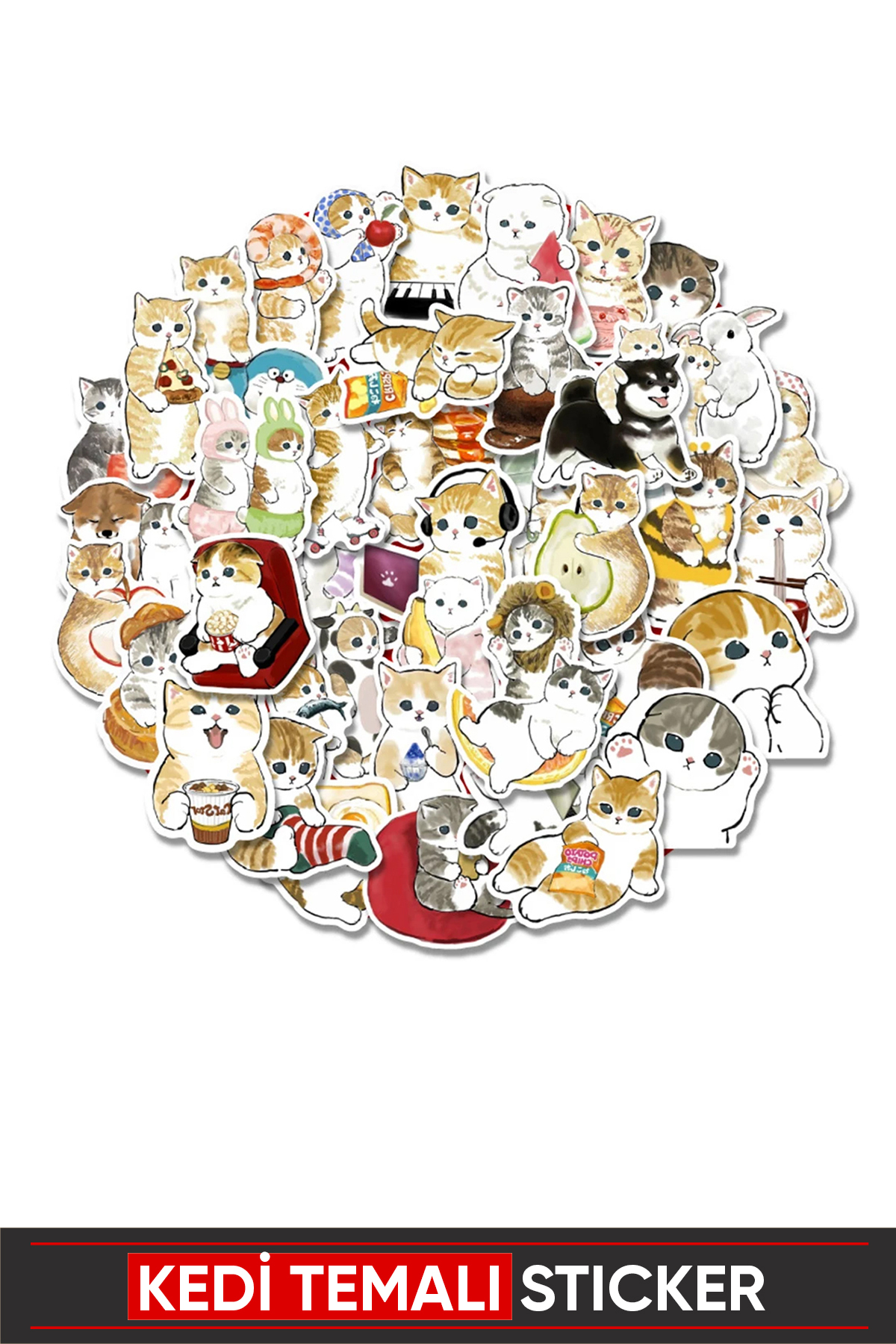 Vox Art Vintage Sticker 50'li- Kedi Etiket 5-7cm