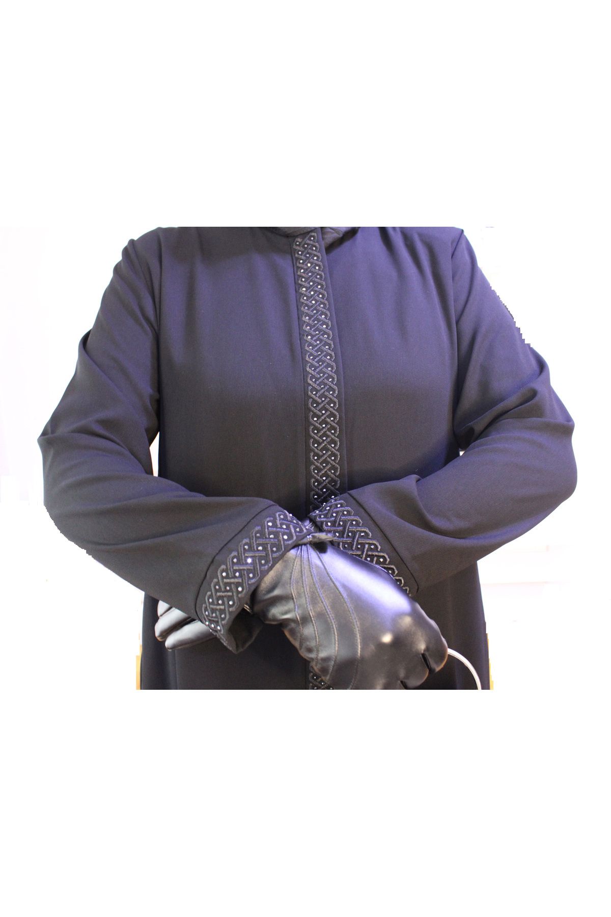 HESNA-Ferace negru elegant - brodat cu piatră pe mâneci și pe lungime, calitate elegantă 4