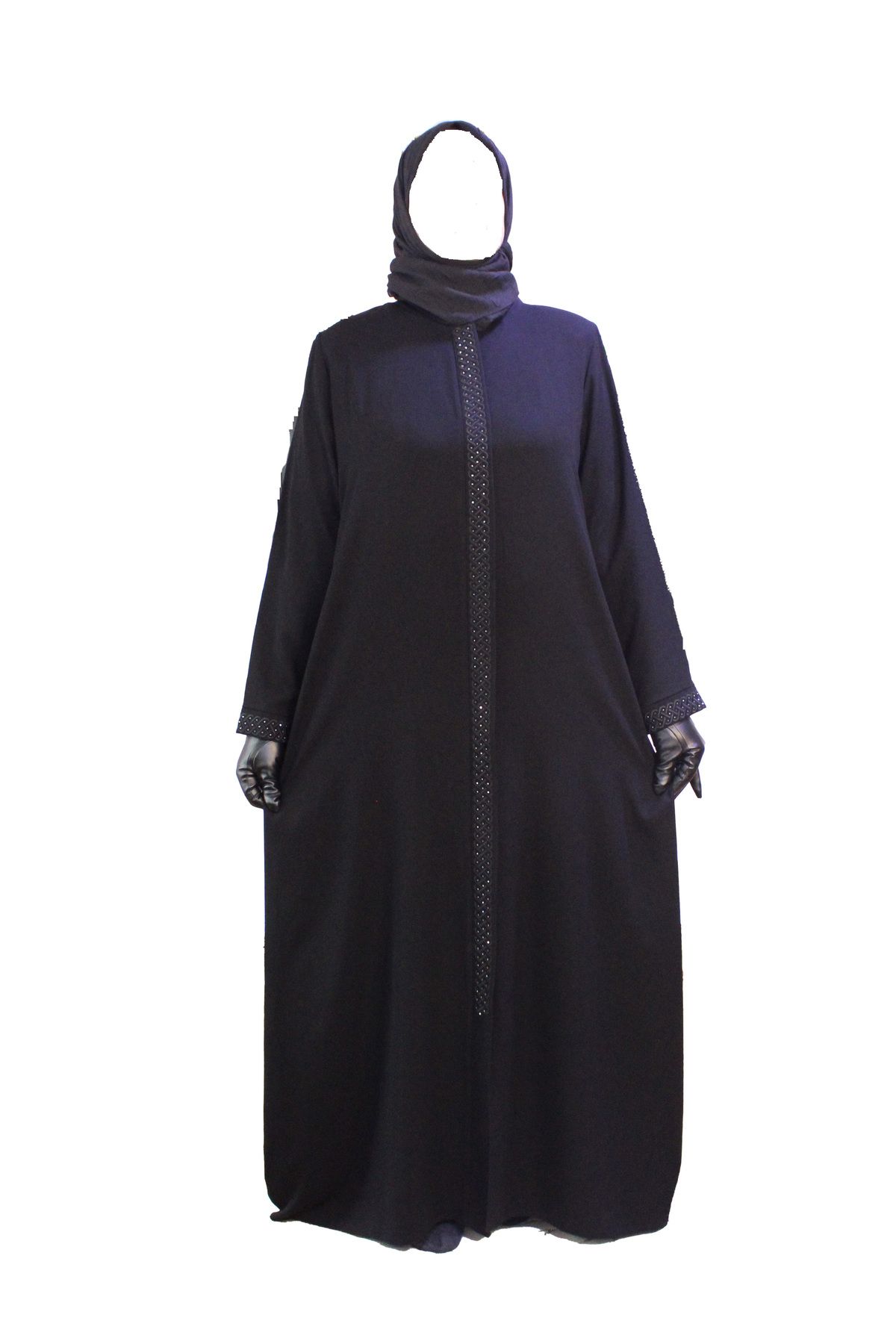 HESNA-Ferace negru elegant - brodat cu piatră pe mâneci și pe lungime, calitate elegantă 2