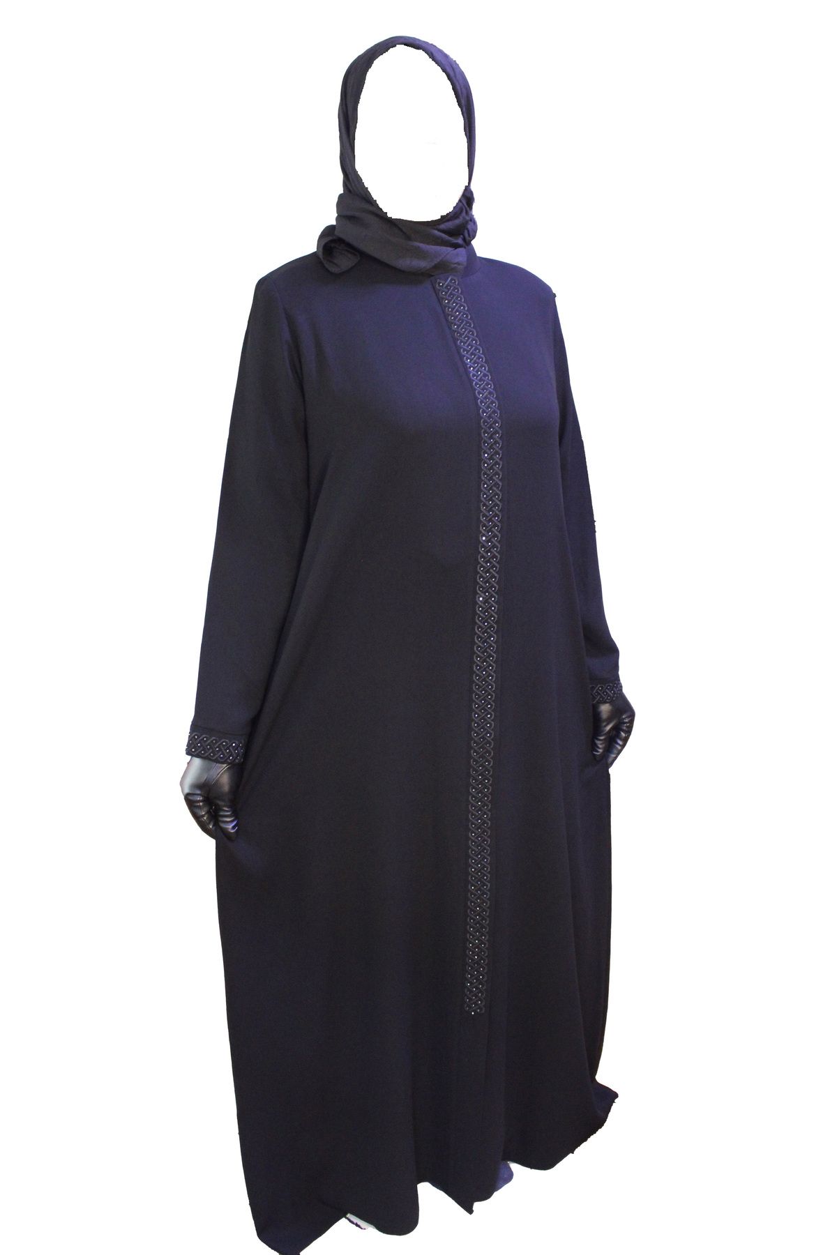 HESNA-Ferace negru elegant - brodat cu piatră pe mâneci și pe lungime, calitate elegantă 8