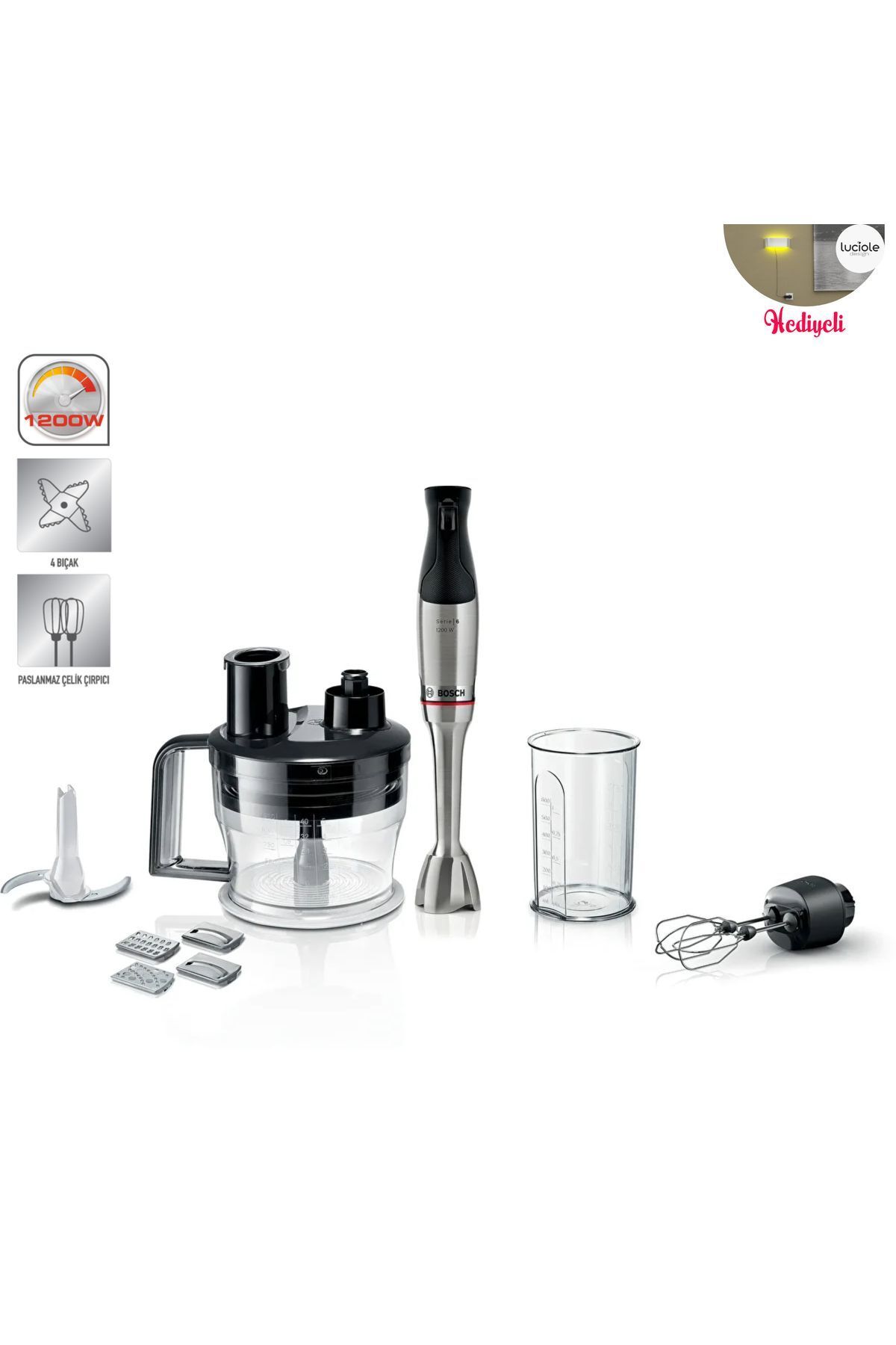 Premium Serie 6 4lü Paslanmaz Çelik Bıçak 10yıl Motor Garantili 1200 W El Blender Seti