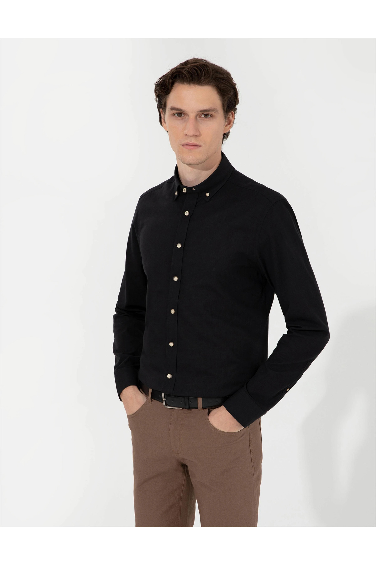 پیراهن مردانه قهوه ای پیرکاردین | 50247542 اورجینال - تصویر 2