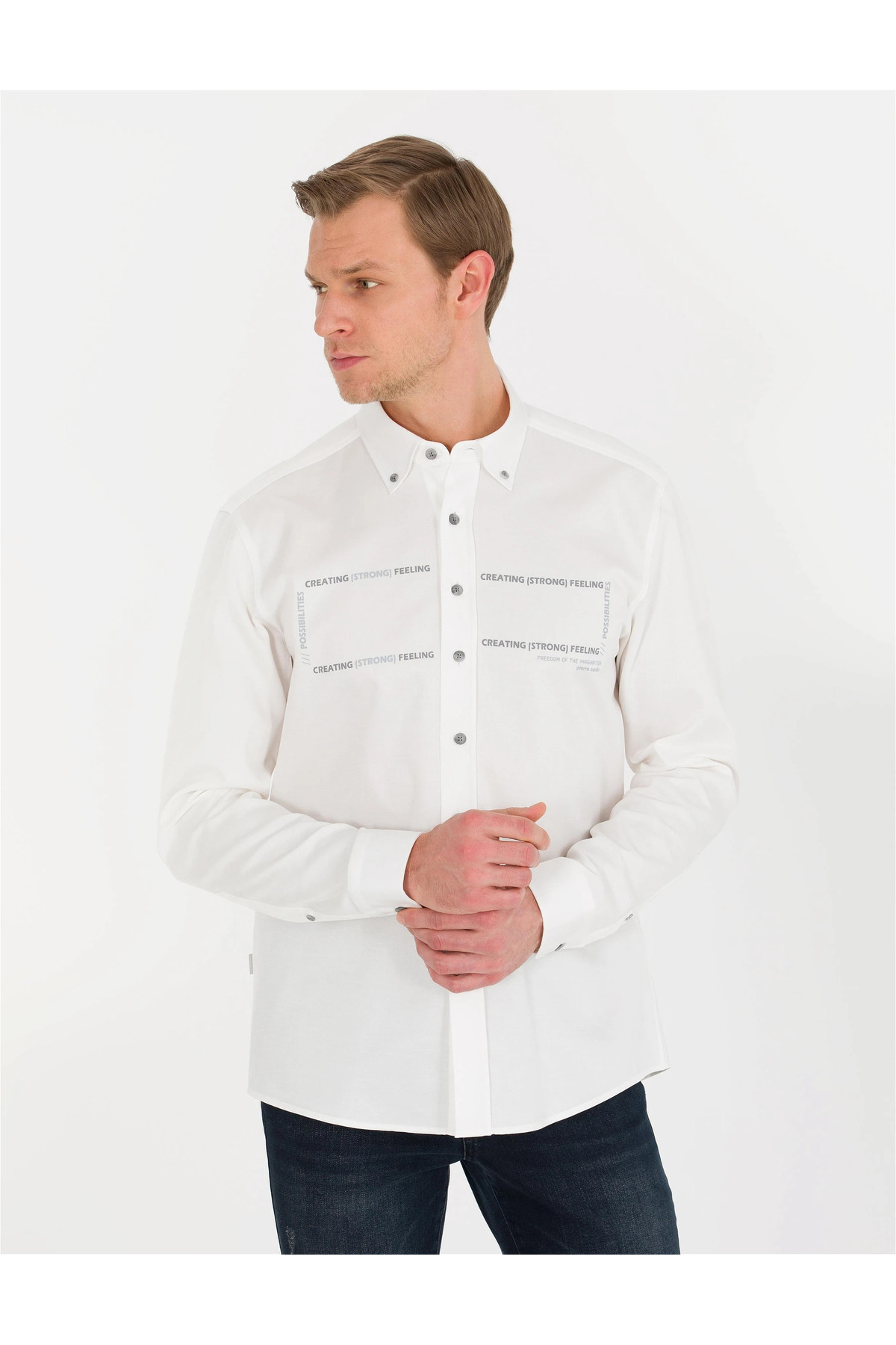 پیراهن مردانه سفید پیرکاردین | 50266025 اورجینال - تصویر 4