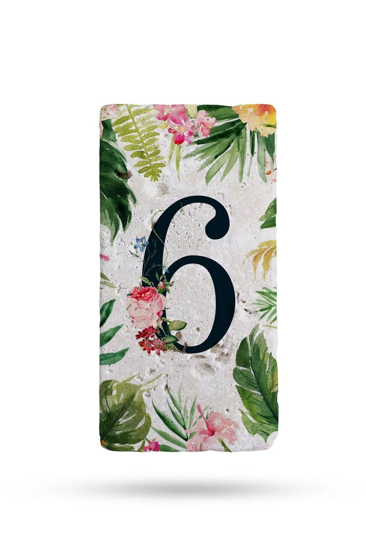 Natural Stone Door Number, Uv Printed Door Number 7.5x15cm- Pattern 2 - No:6