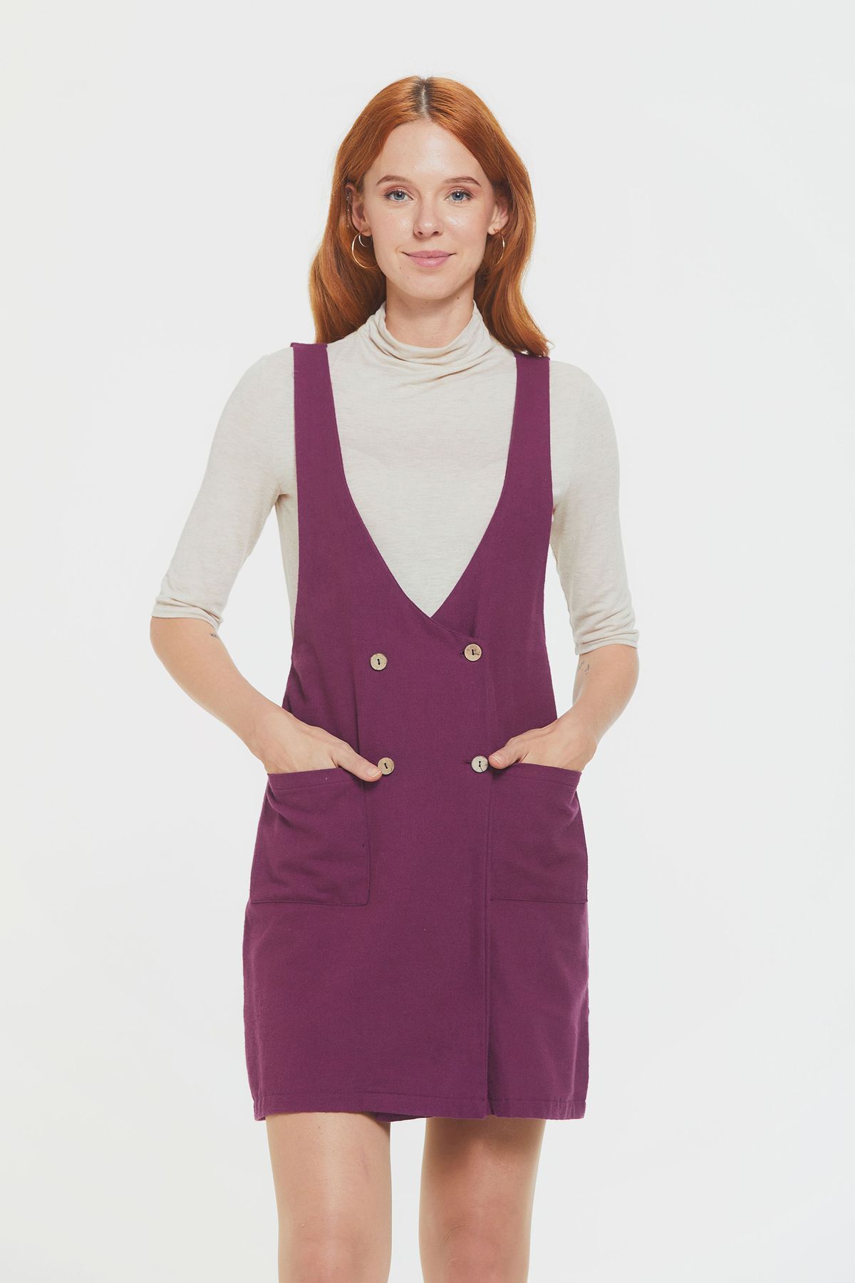 Clandestino-Purple Bohemian Dress - Cotton, Buttoned Front Gilet 3