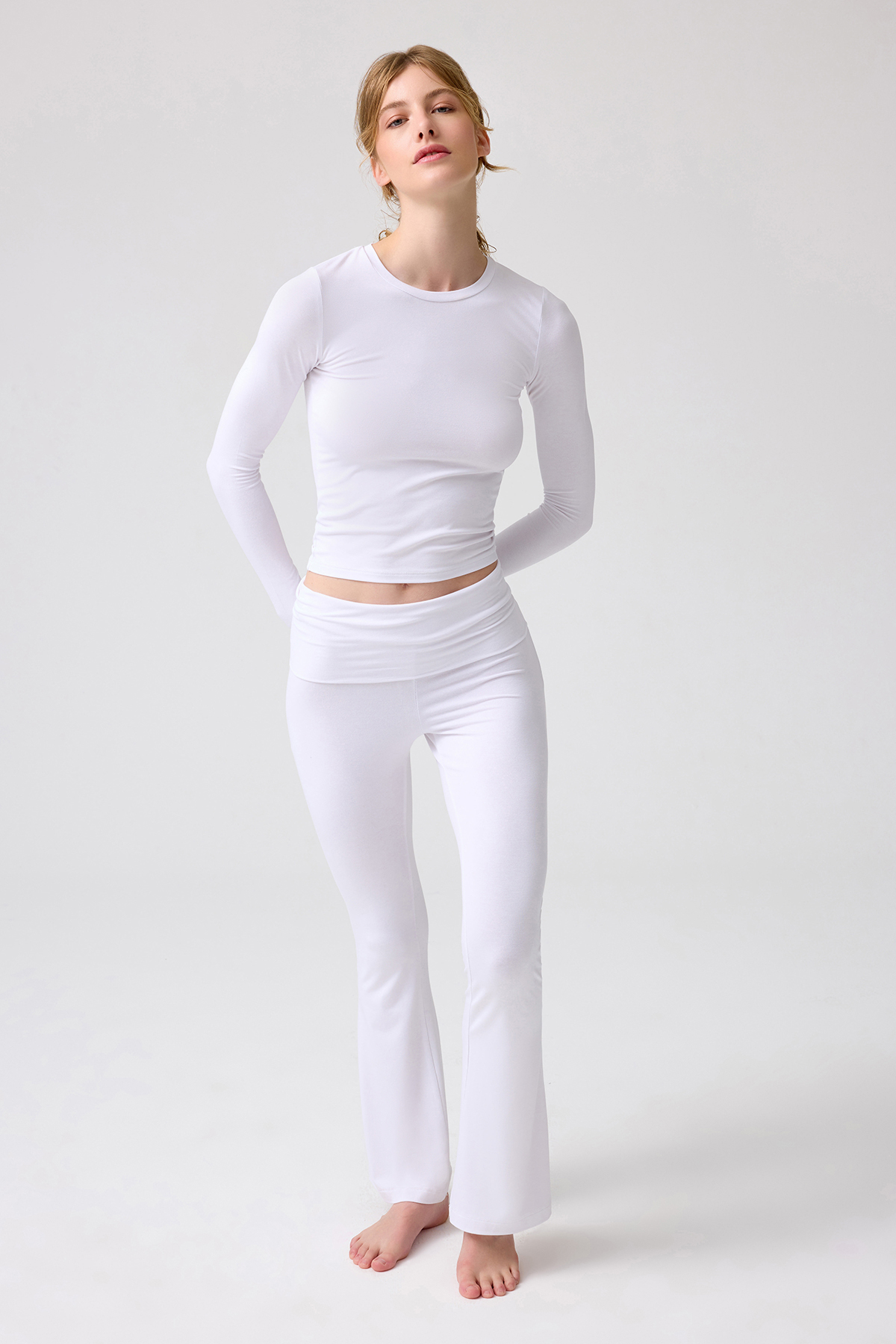 x Melody White Spanish Leg Jarse Trousers Flared