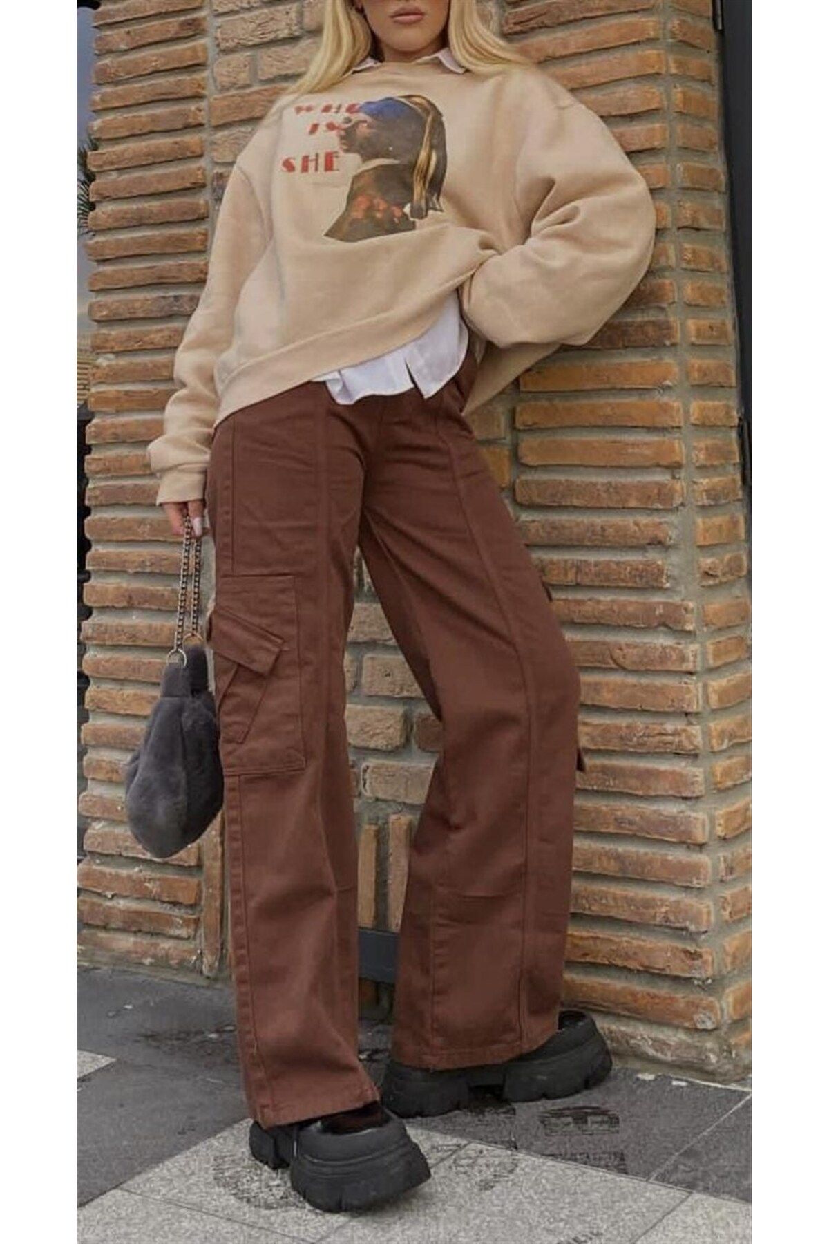 Touz Moda-Y2K Brown Colored Cargo Pants 4