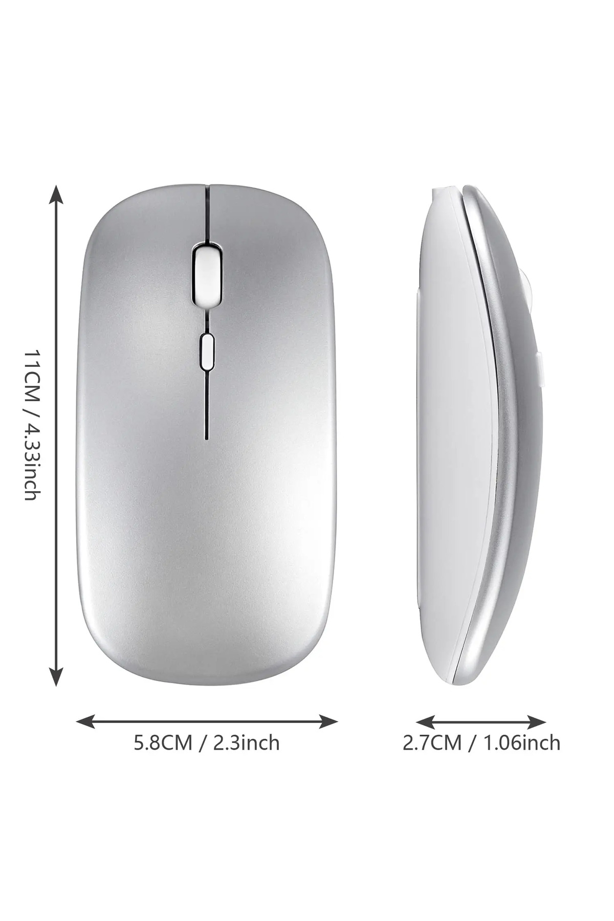 Tüm Cihazlarla Uyumlu Şarj Edilebilir Sessiz Mouse Bluetooth + 2.4Hz Wifi Kablosuz Mouse Fare 2