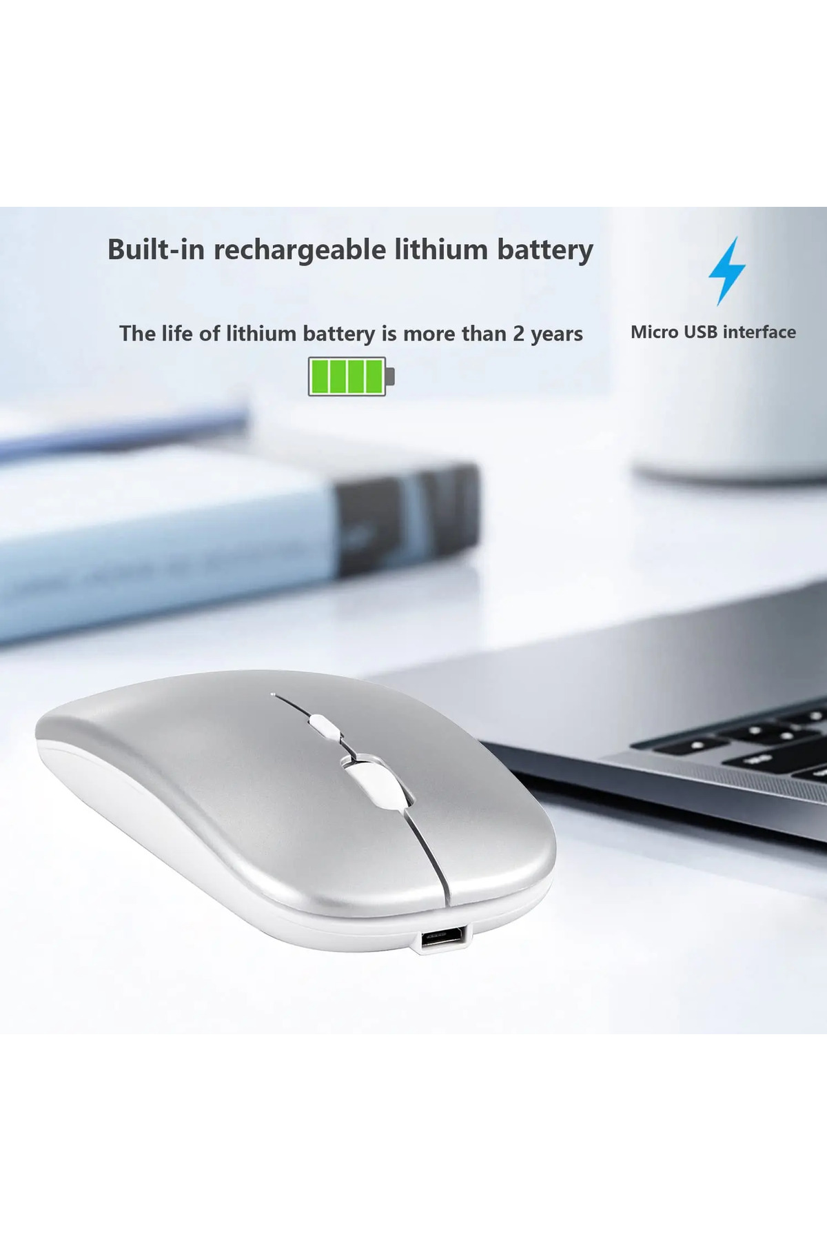 Tüm Cihazlarla Uyumlu Şarj Edilebilir Sessiz Mouse Bluetooth + 2.4Hz Wifi Kablosuz Mouse Fare 3