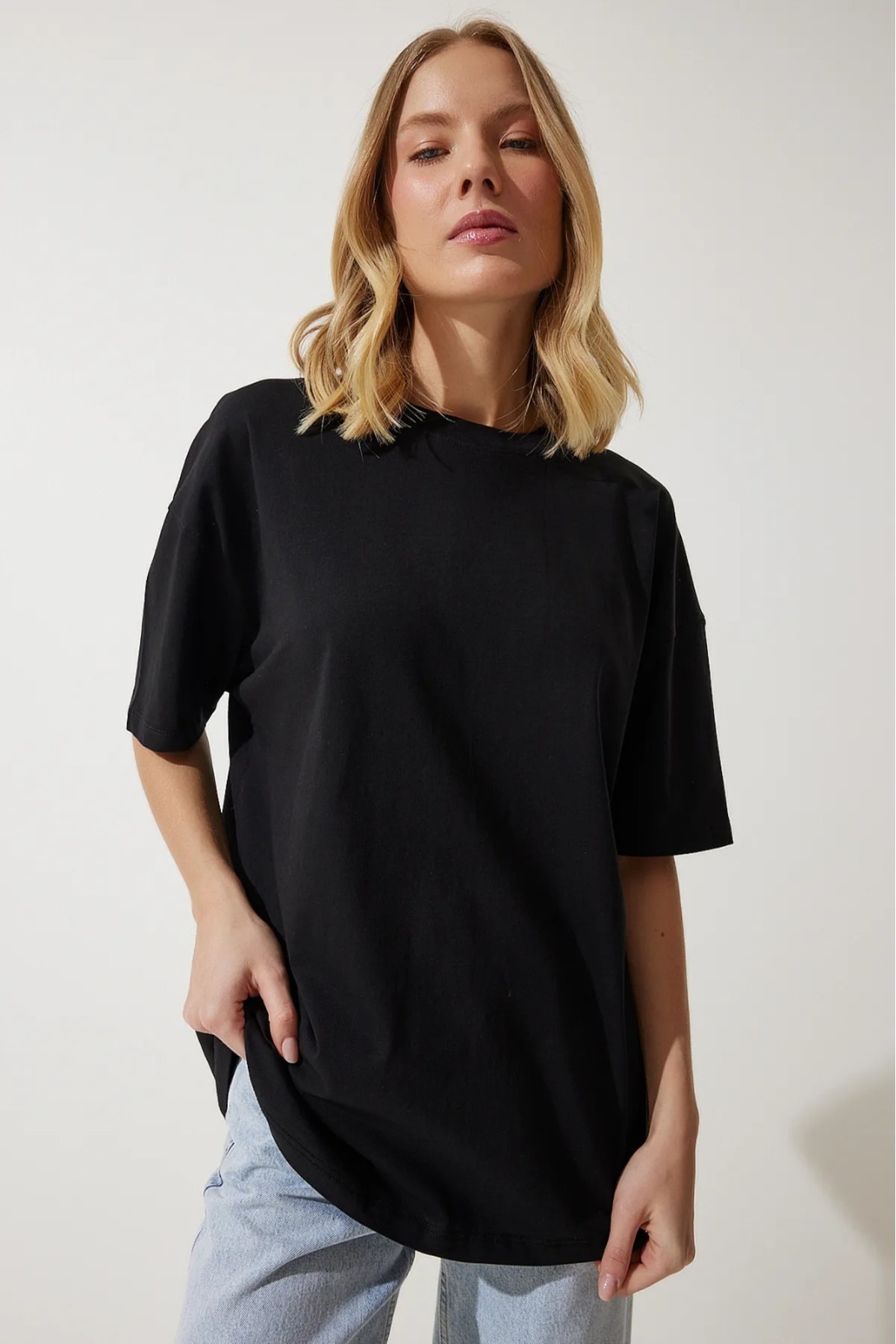 Tight Lady Süper Kalite Kadın 0 Pamuk Siyah Bisiklet Yaka Oversize