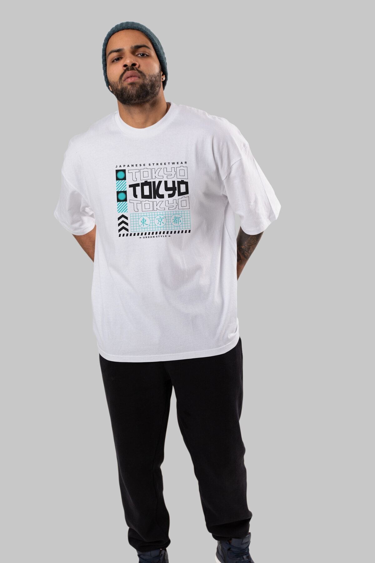 Ankhises Tricou Alb Oversize Cu Imprimeu În Față Tokyo Streetwear, Unisex, Pentru Bărbați, Pentru Femei, Cu Decolteu Unisex - S