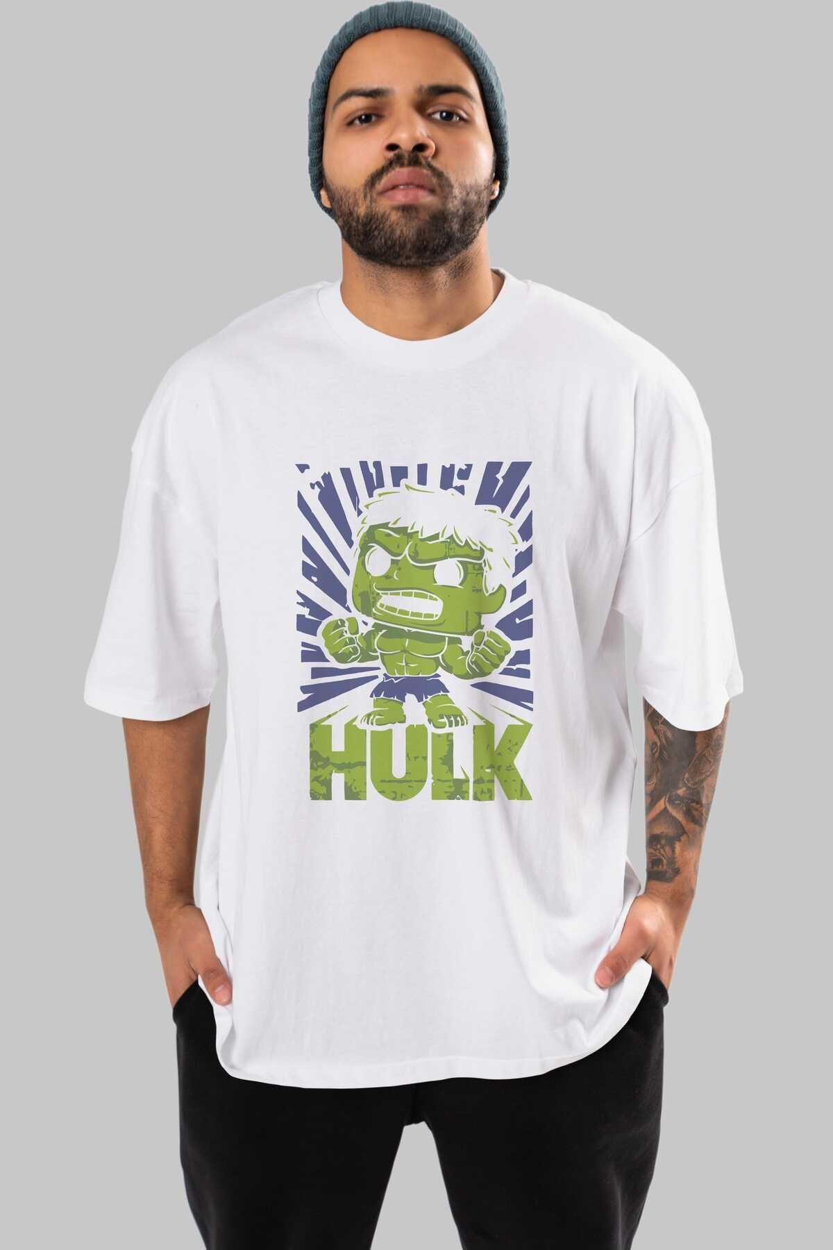 Ankhises Hulk (2) Tricou Alb Oversize Cu Gât Crew - Bărbați Și Femei Unisex - L