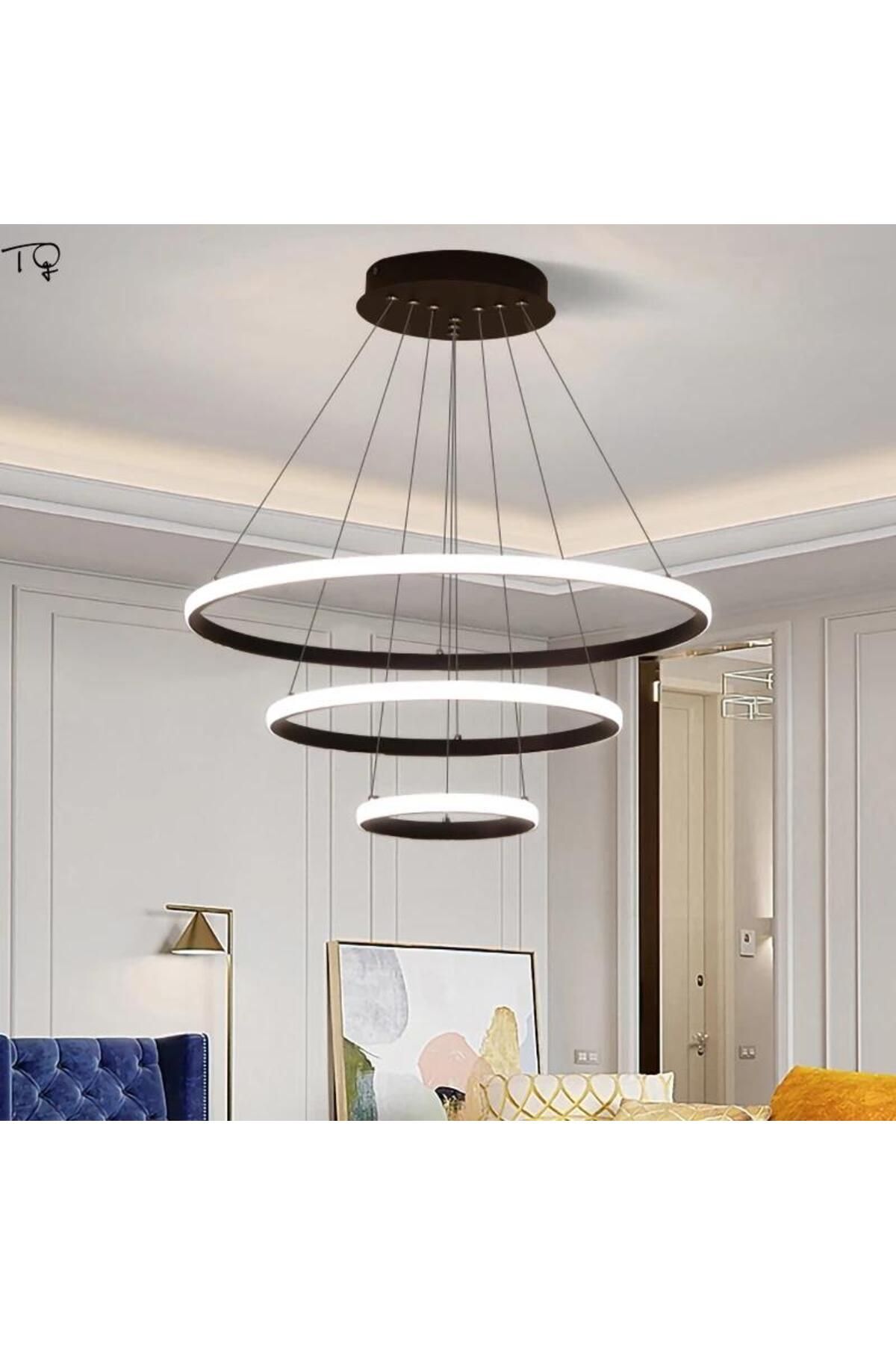 Sanctum Santum Avize Rinta Siyah Ultra Beyaz Ledli 3'lü Ledli