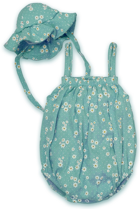 bebizu Papatya Desenli Askılı Alttan Çıtçıtlı Tulum Ve Bağcıklı Şapka