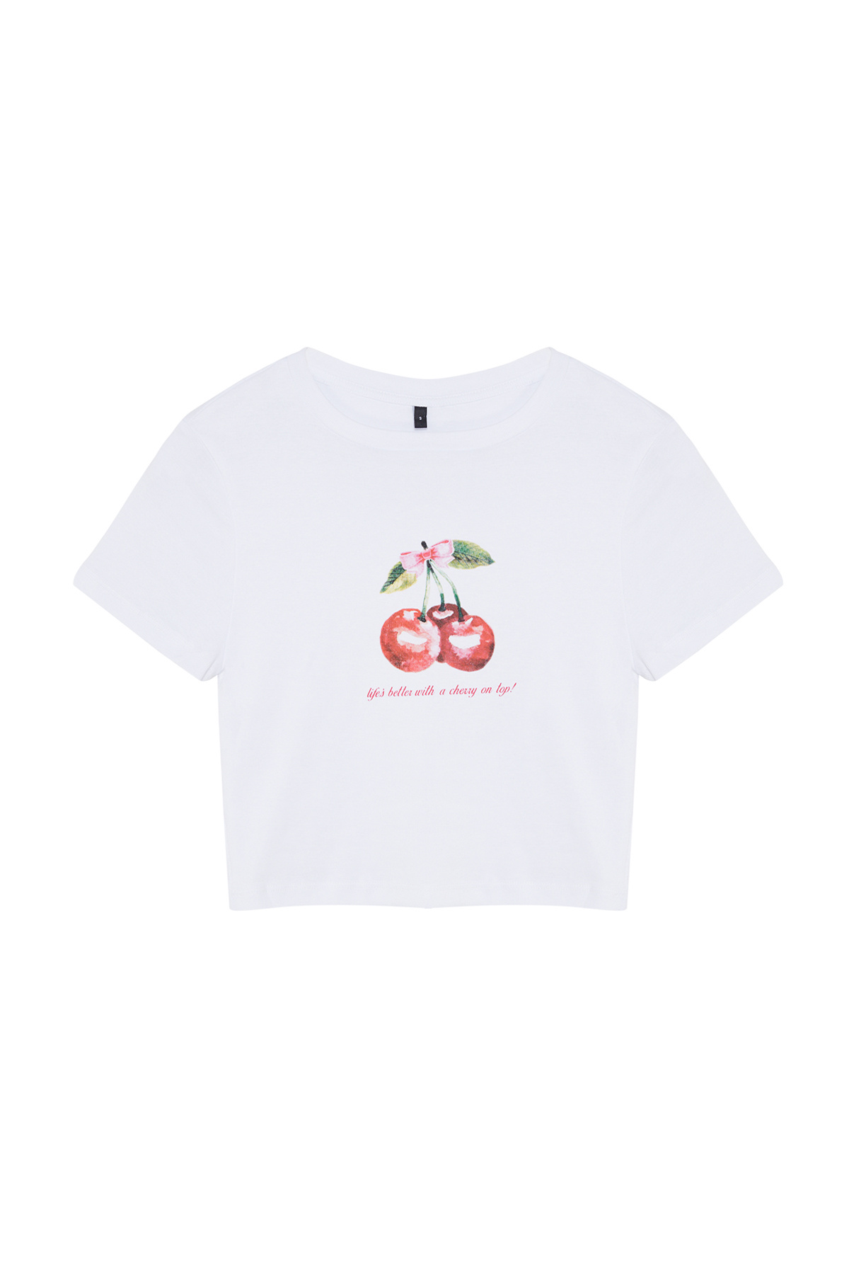 Trendyolmilla  Beyaz %100 Pamuk Kiraz Baskılı Crop Fitted Vücuda Oturan Esnek Örme T-Shirt TWOSS24TS00121 - Görsel 7