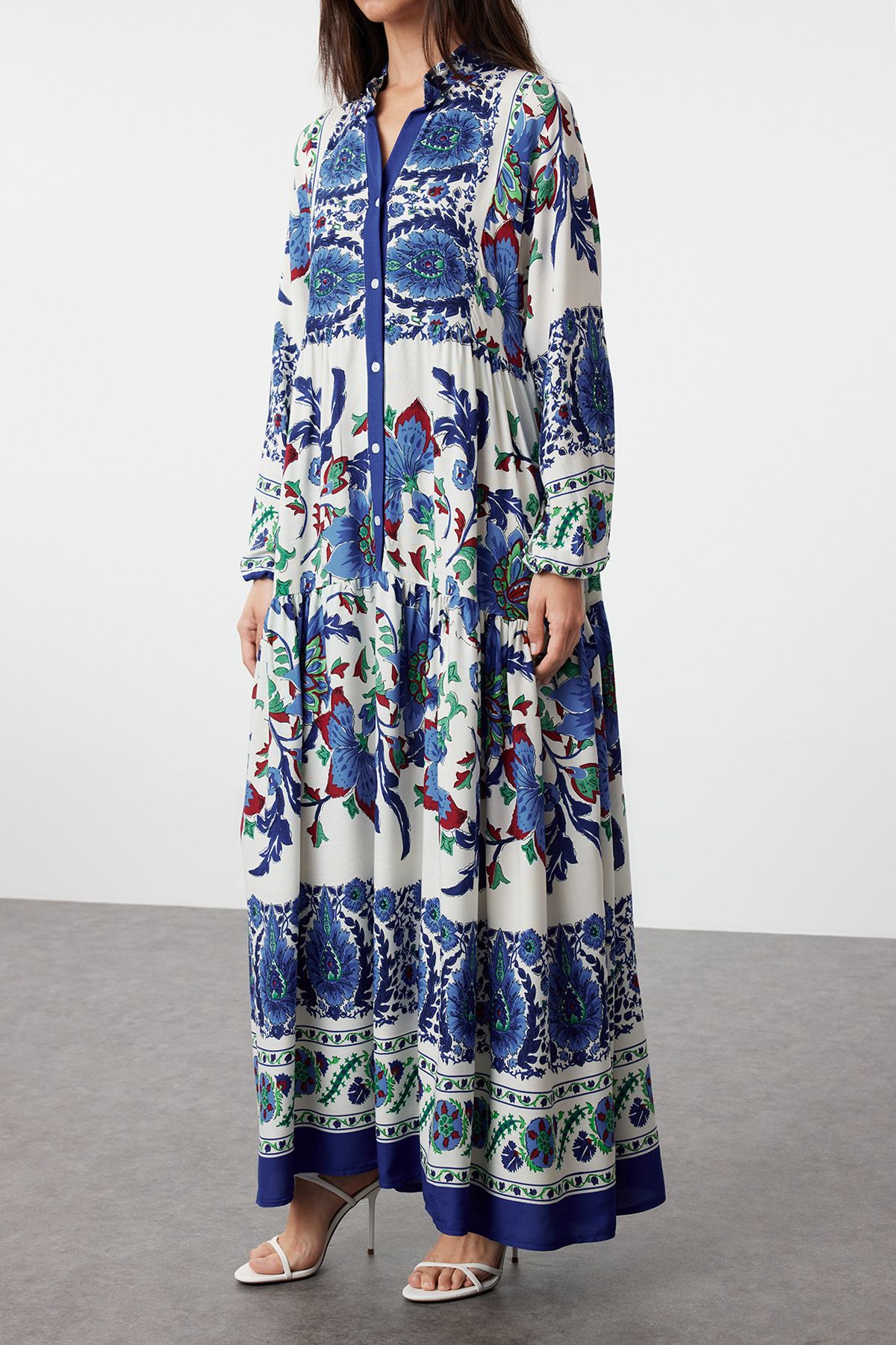 Trendyol Modest-Blue Floral Viscose Woven Dress Tctss24Eb00221 4