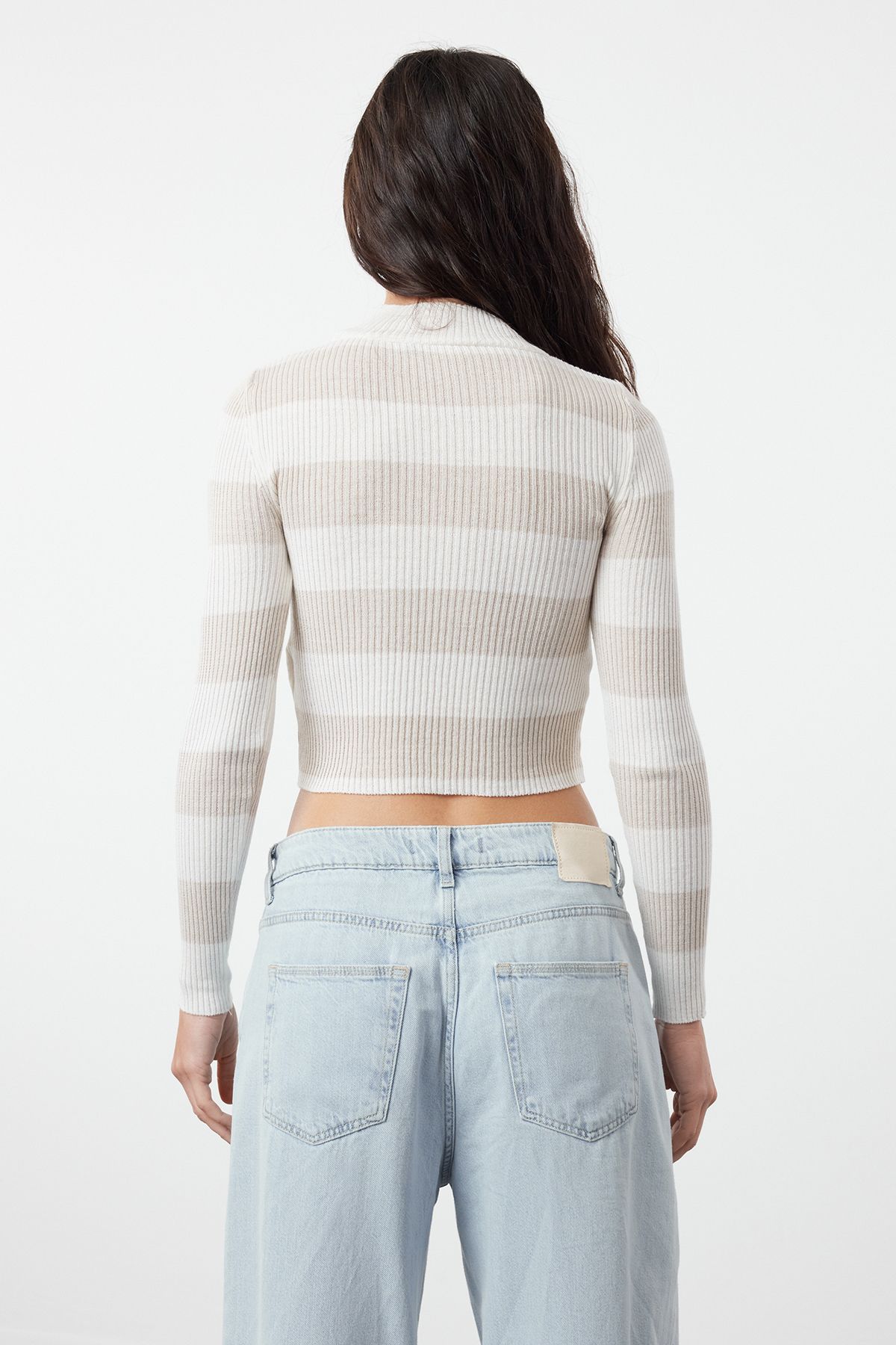 Trendyol Collection-Cotton Ecru Crop Couple Knitwear Sweater - Color Block, Twoaw20Kz0255 6