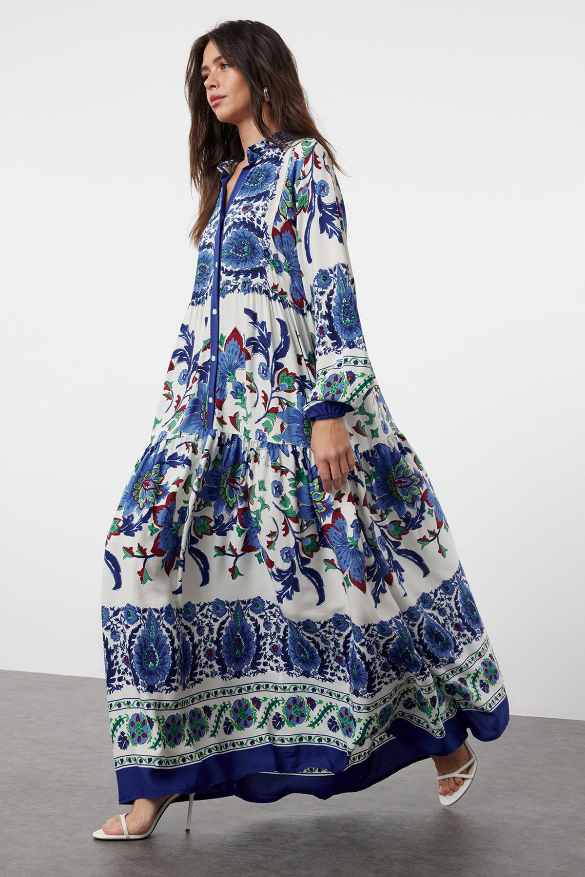Trendyol Modest-Blue Floral Viscose Woven Dress Tctss24Eb00221 2