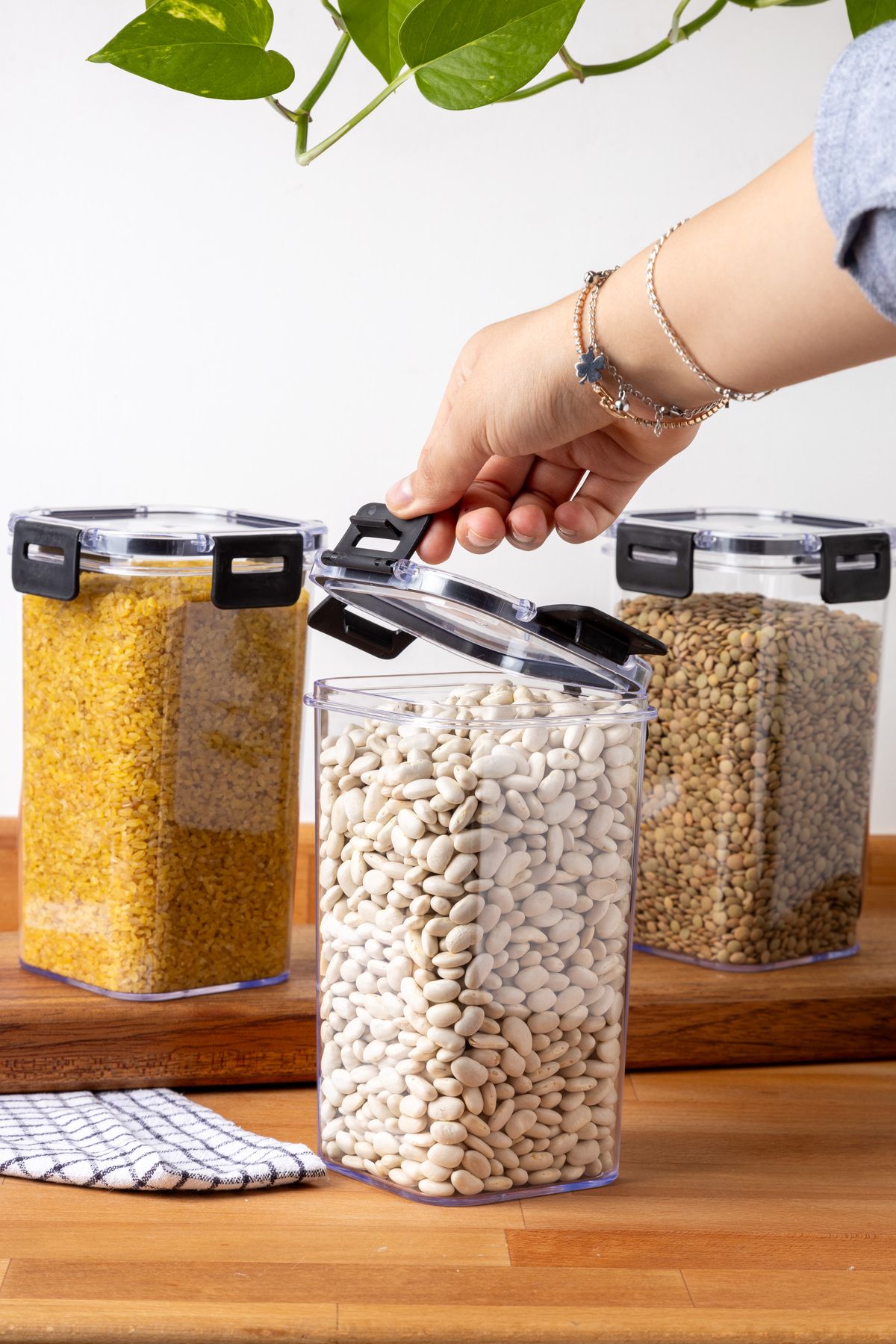 Nandy Home-1400ML Set of 3 Square Clear Storage Container Set with Lock Lid 6